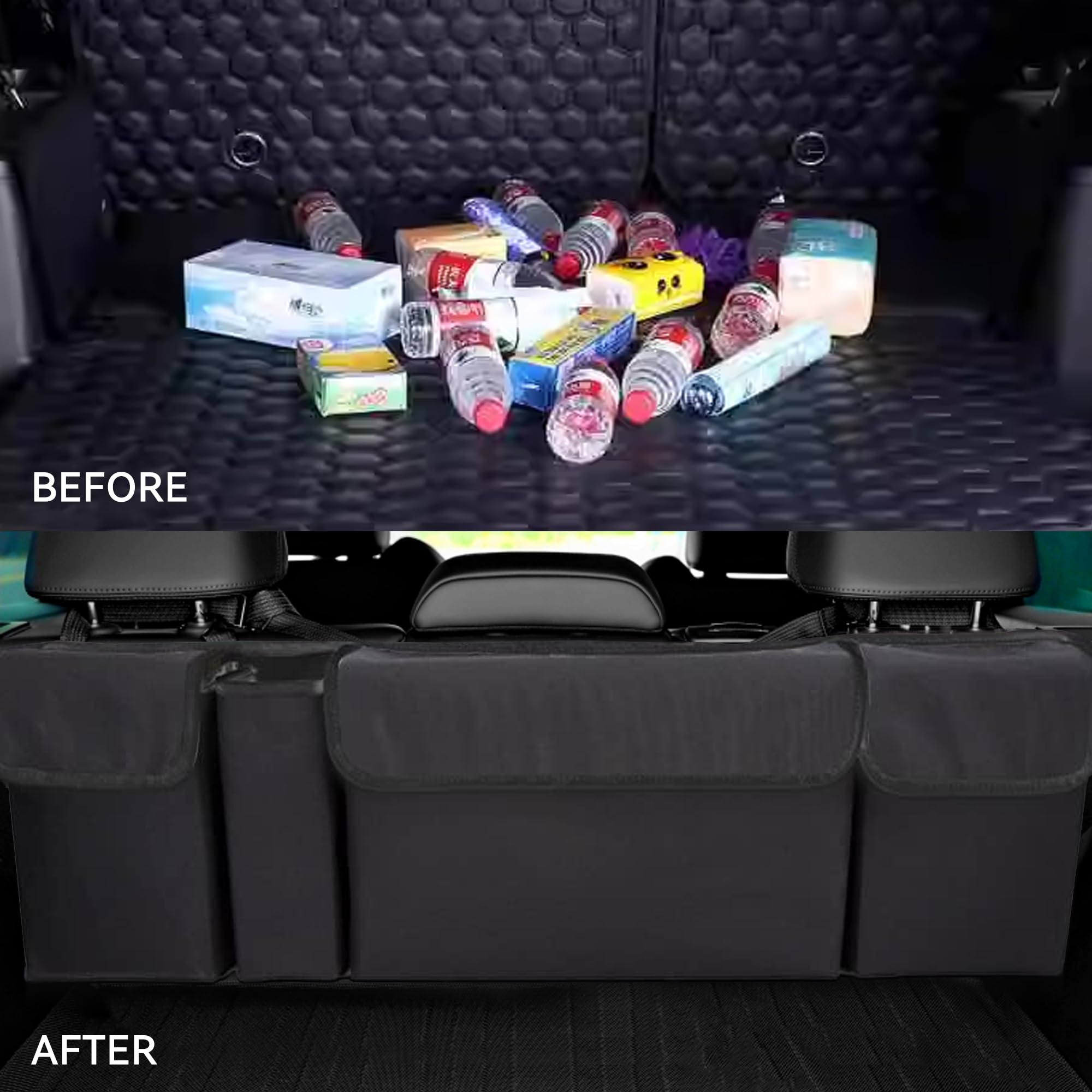 Backseat hanging organizer by Tioollev attached to headrest for steady storage