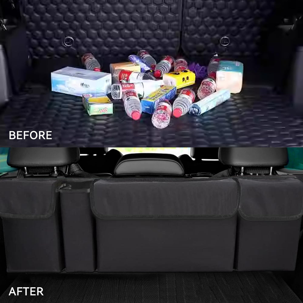 Backseat hanging organizer by Tioollev attached to headrest for steady storage