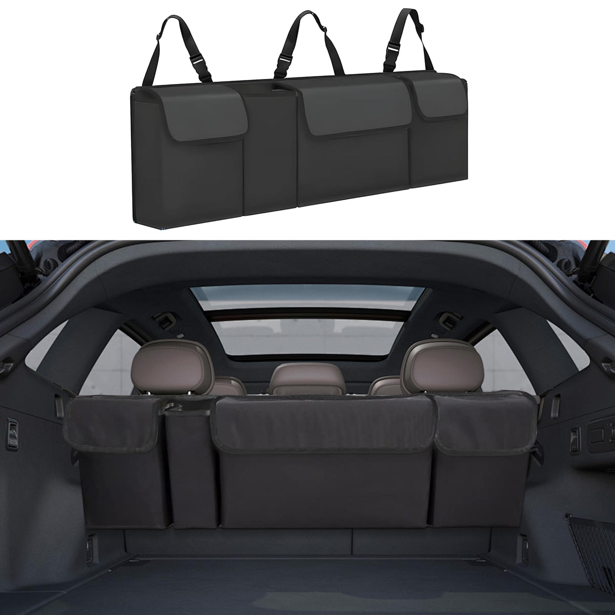 Tioollev car trunk organizer with lid keeps items secure during travel