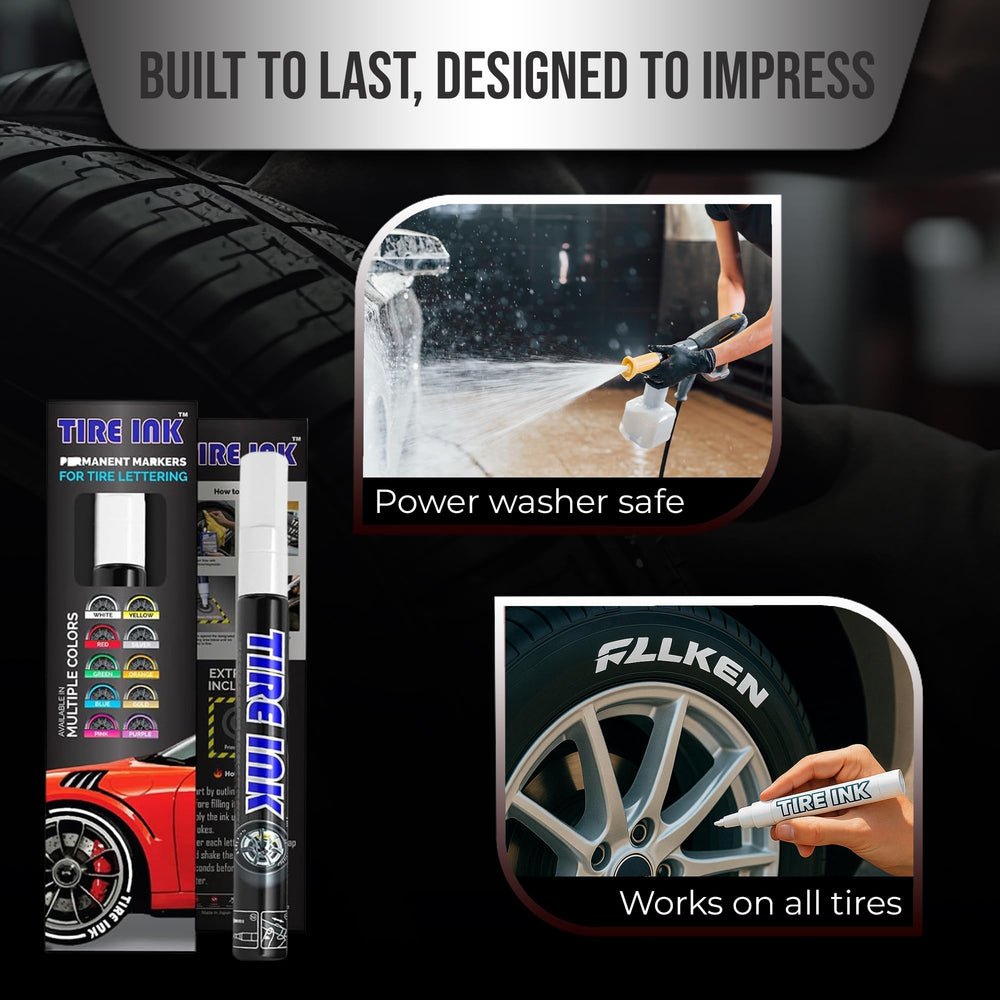 Tire Ink White Tire Paint Pen detail-letters reveals crisp, lasting white letters