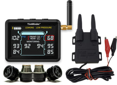TireMinder i10 with 4 transmitters for multi-vehicle tire monitoring.