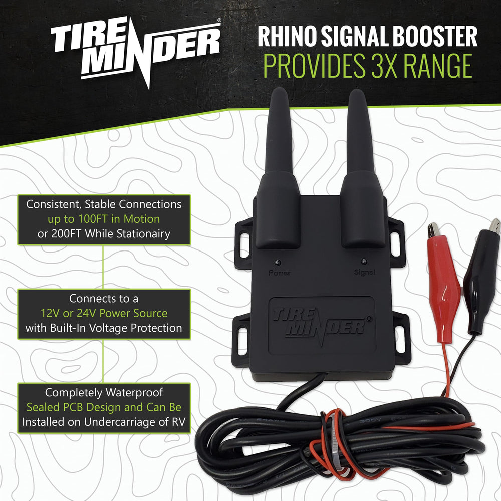TireMinder i10 uses Rhino booster for strong signal and reliable alerts.