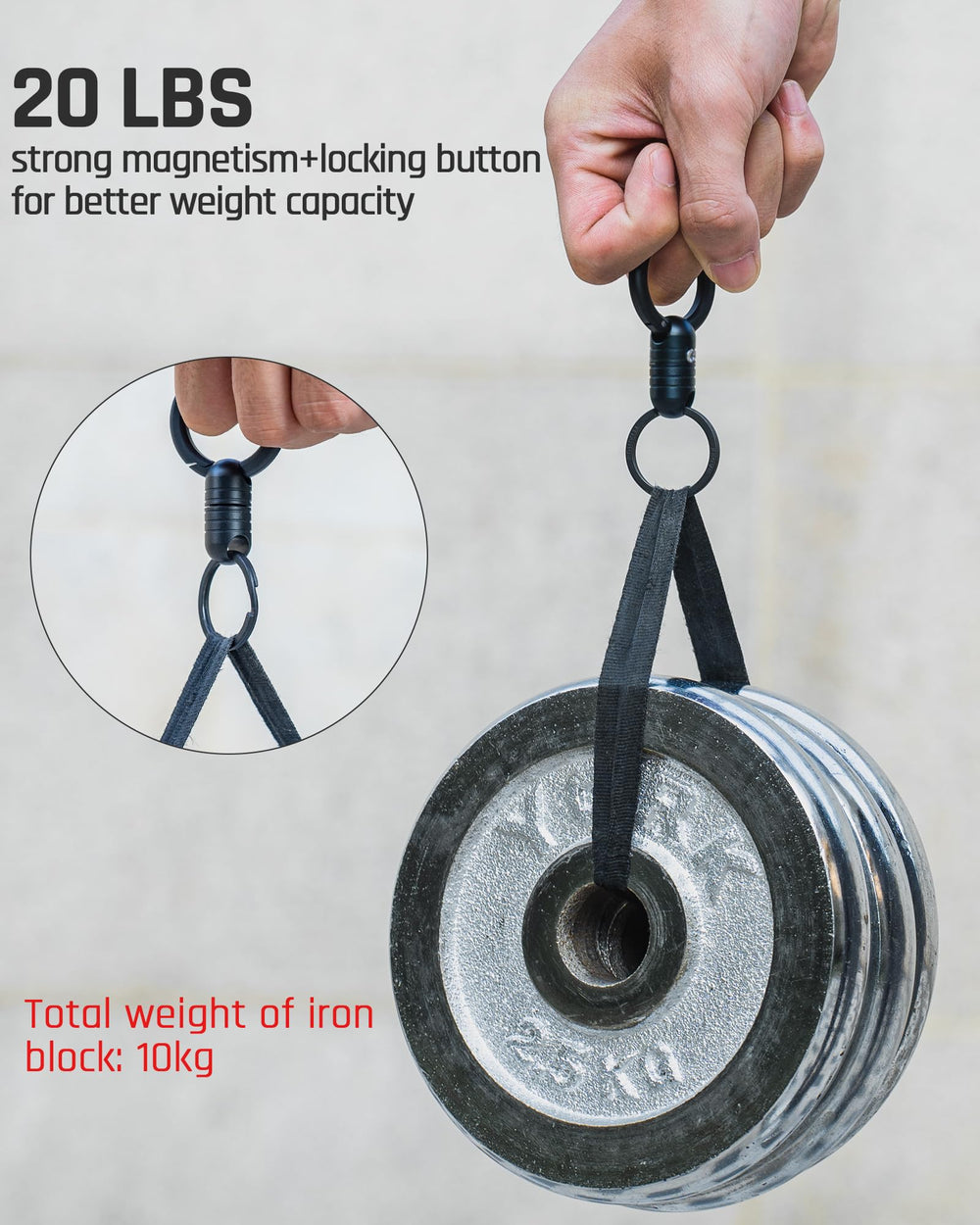 TISUR Black carabiner clip keeps keys secure and portable.