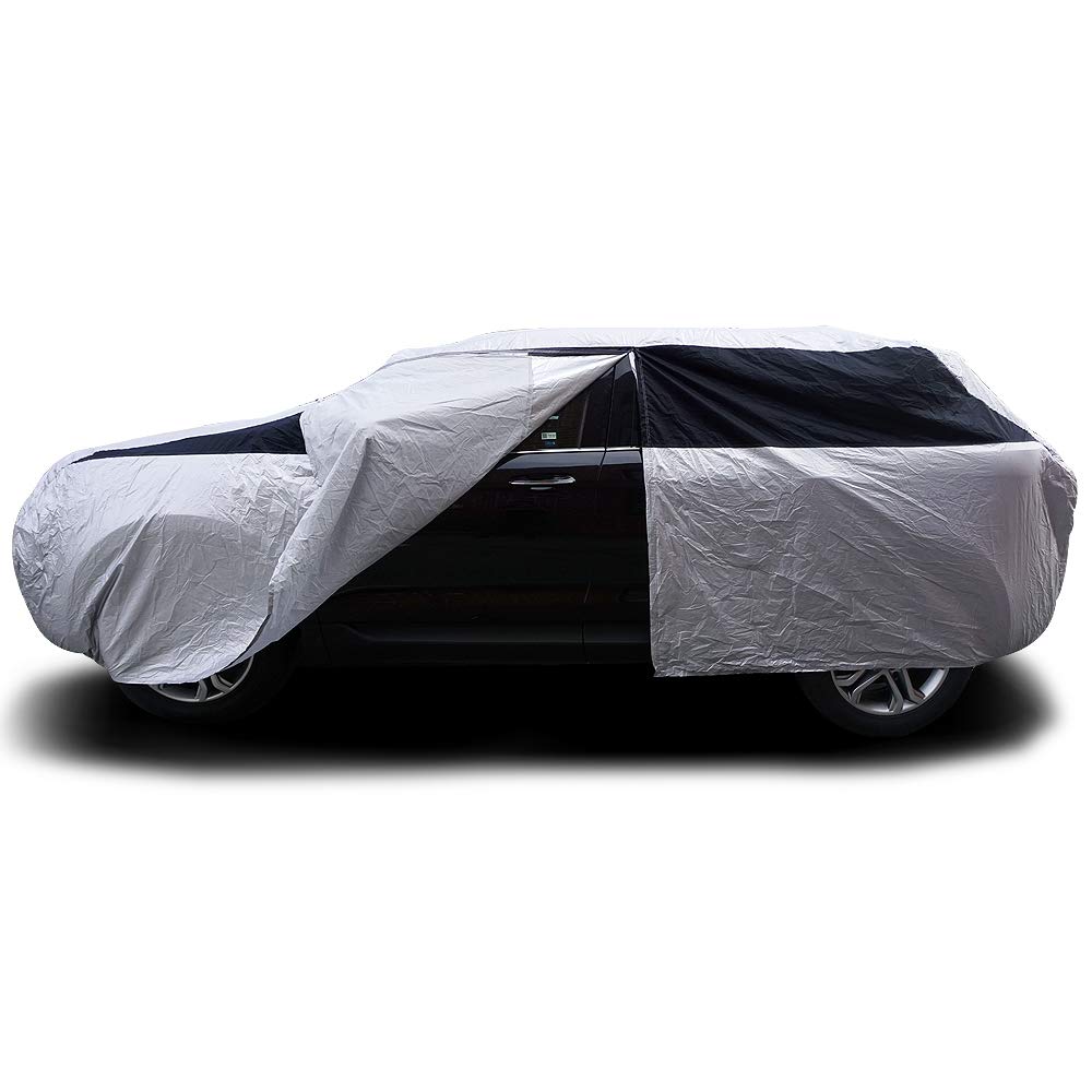 Titan 210T car cover with UV defense aluminum coating shields the exterior.