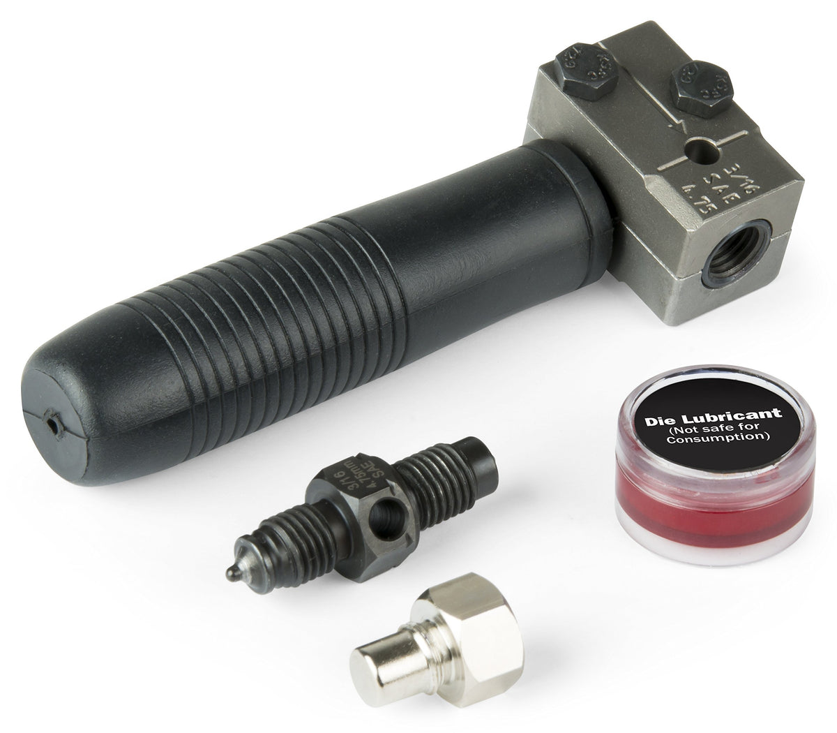 Titan 51535 tool in use demonstrates precise inverted 45-degree flare on 3/16-inch tubing.