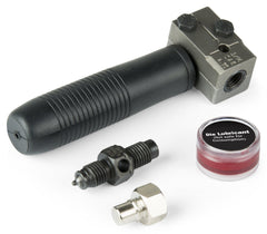 Titan 51535 tool in use demonstrates precise inverted 45-degree flare on 3/16-inch tubing.