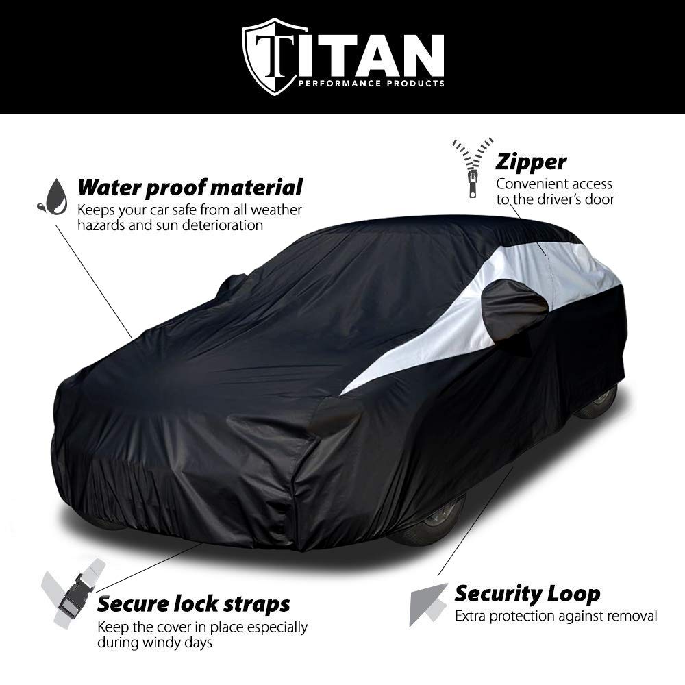 Titan Jet Black Poly 210T click-close straps keep cover secure.
