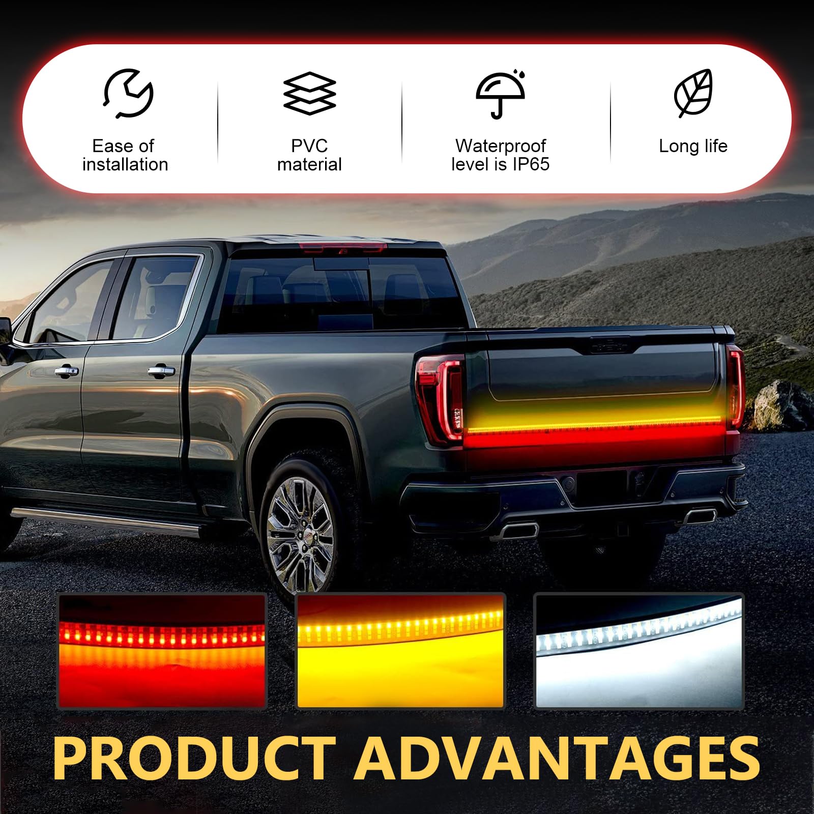 Titgoes Pack-1 tailgate light bar displaying brake and turn signals