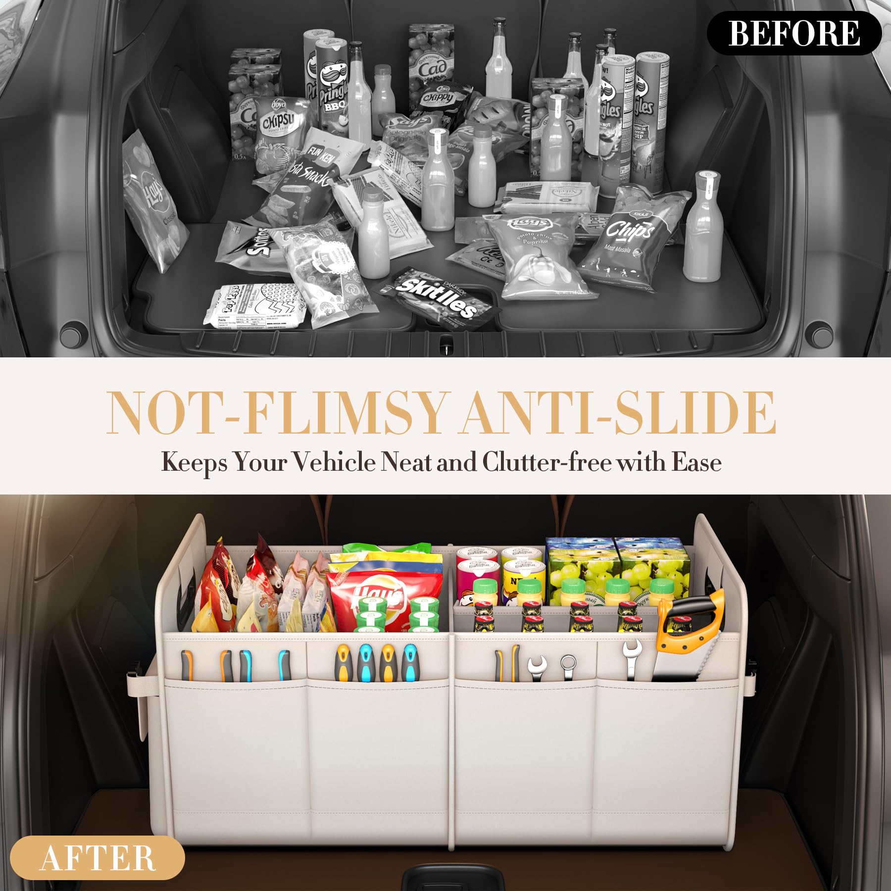 titiyiof trunk organizer 35L capacity in beige fits daily essentials.