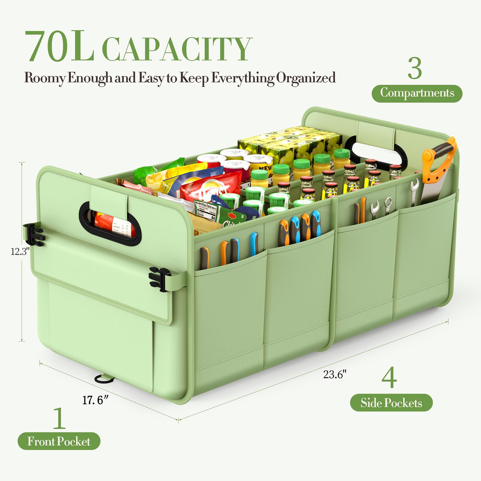 adjustable compartments in titiyiof organizer adapt for groceries, tools, or toys