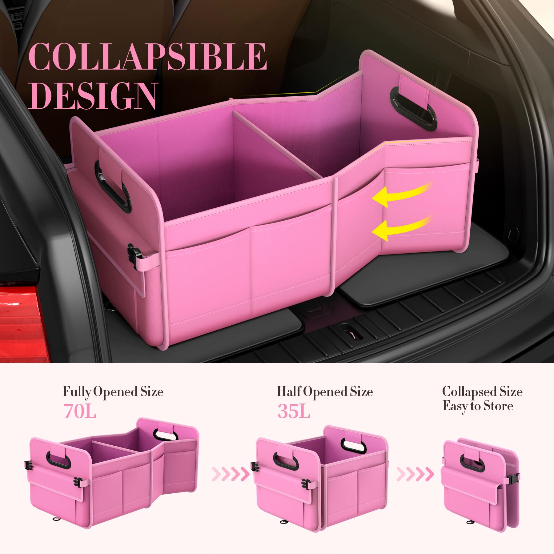 titiyiof trunk organizer pink color blends with car interior