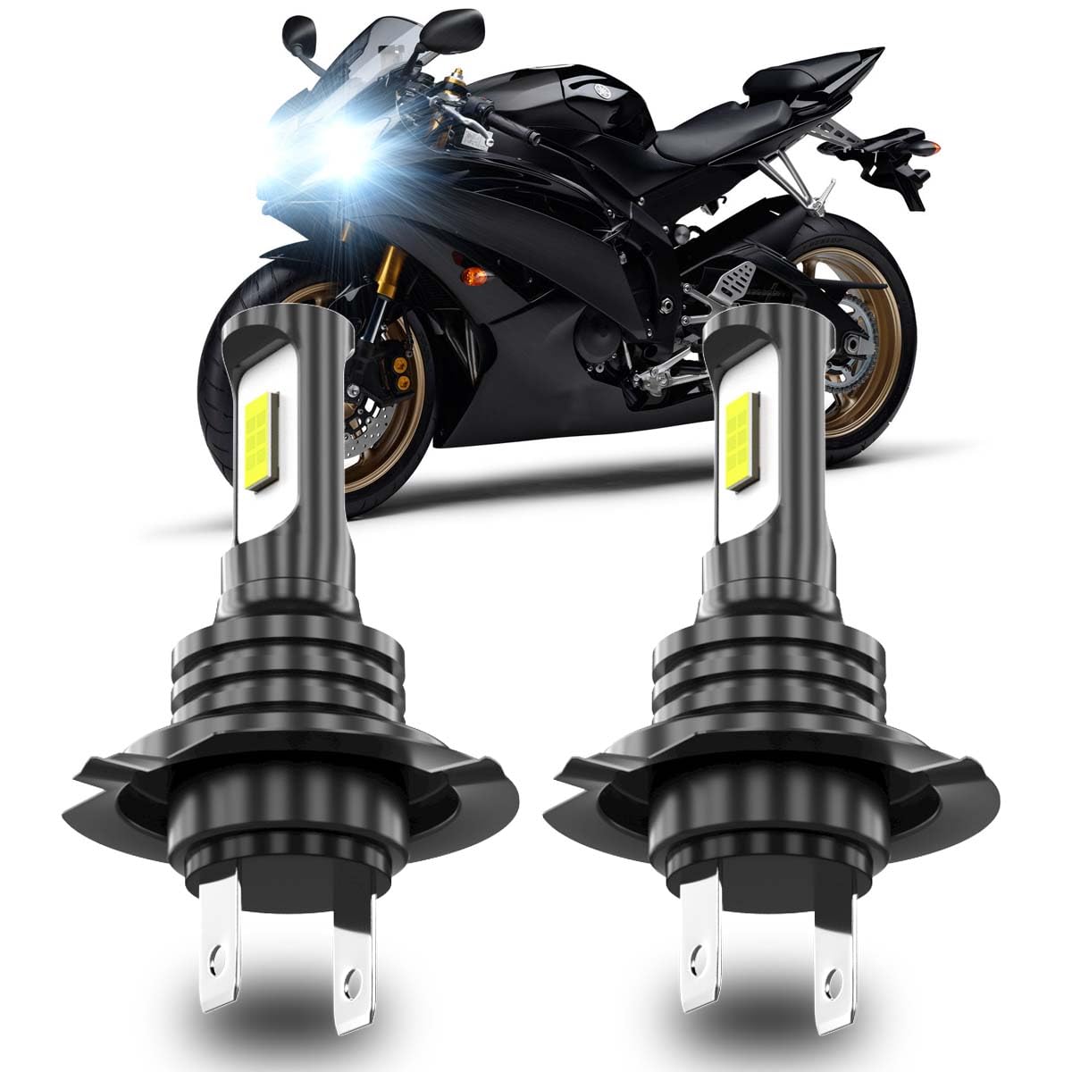 TJJTGBR Yamaha YZF-R6 LED fog bulbs front view with bright 6500K illumination.