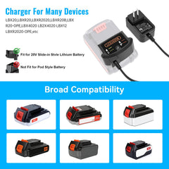 TKDY LCS1620B compatibility chart for 12V and 20V Black+Decker batteries.