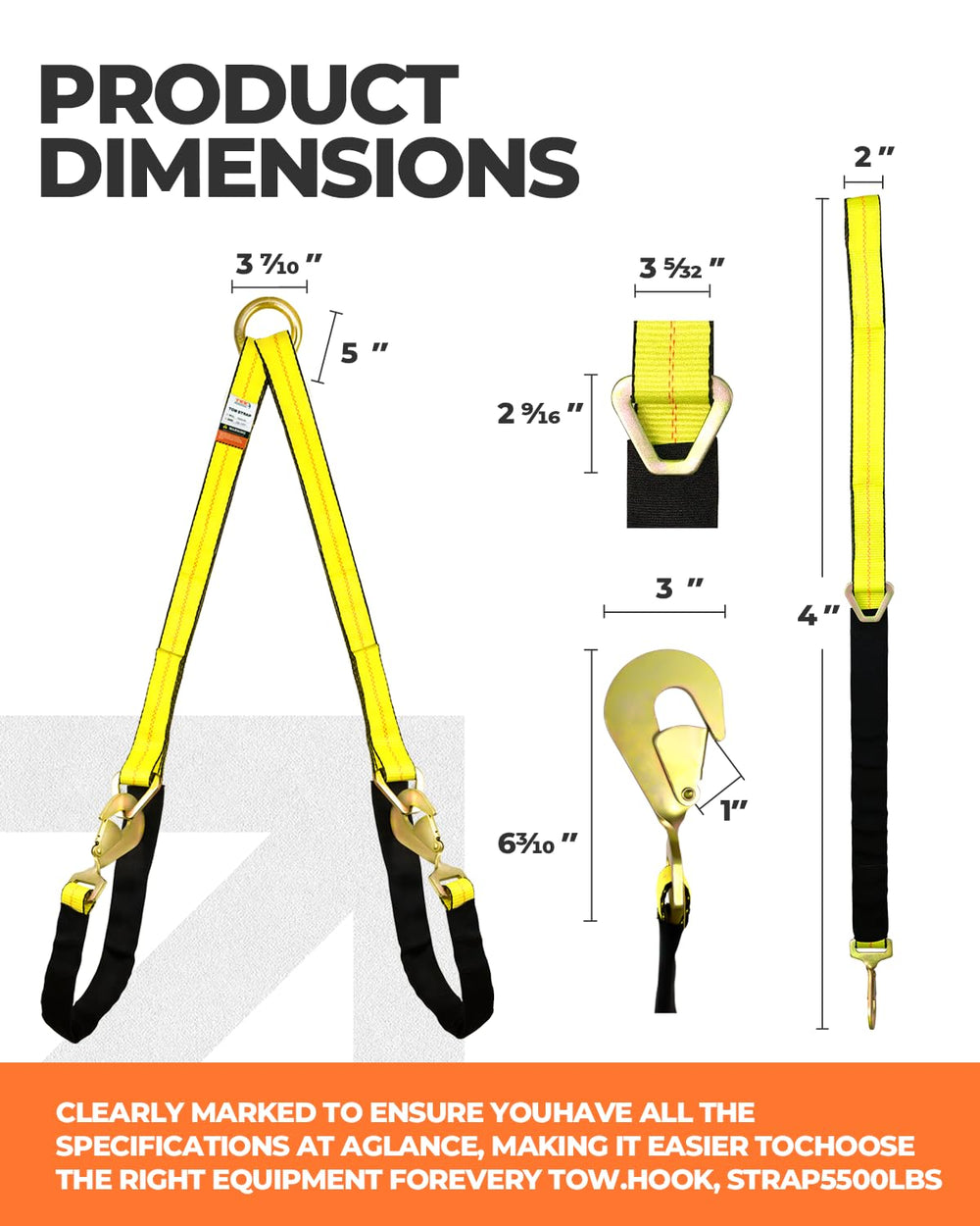 TKK V-Bridle snap hooks close-up for fast, secure towing