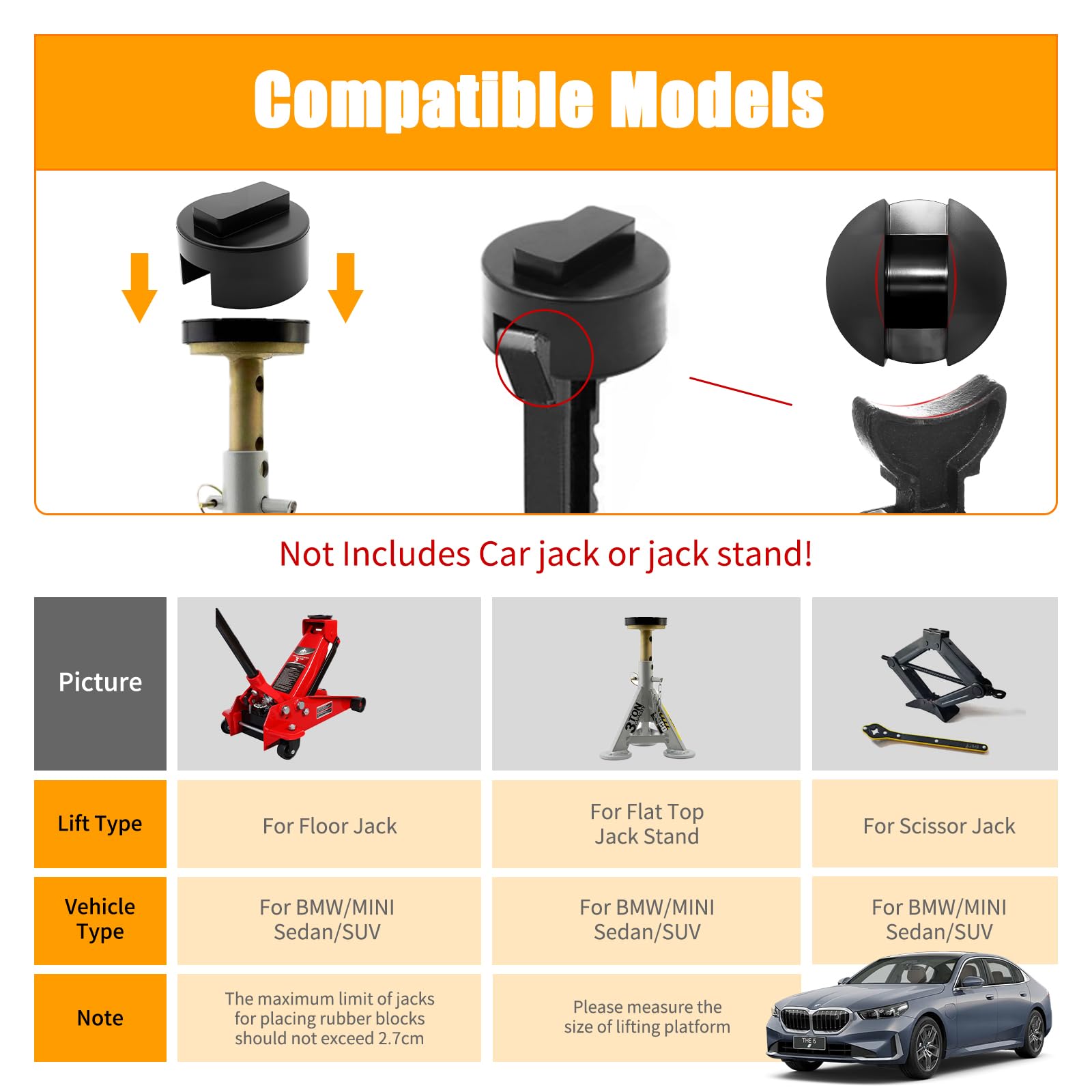 Tlaleikejia compatibility with BMW and MINI models for safe lifting.