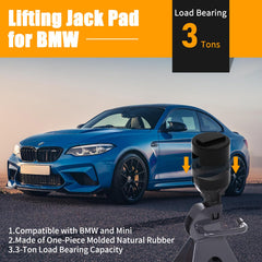 Tlaleikejia pinch weld protector on vehicle prevents paint damage during lifting.