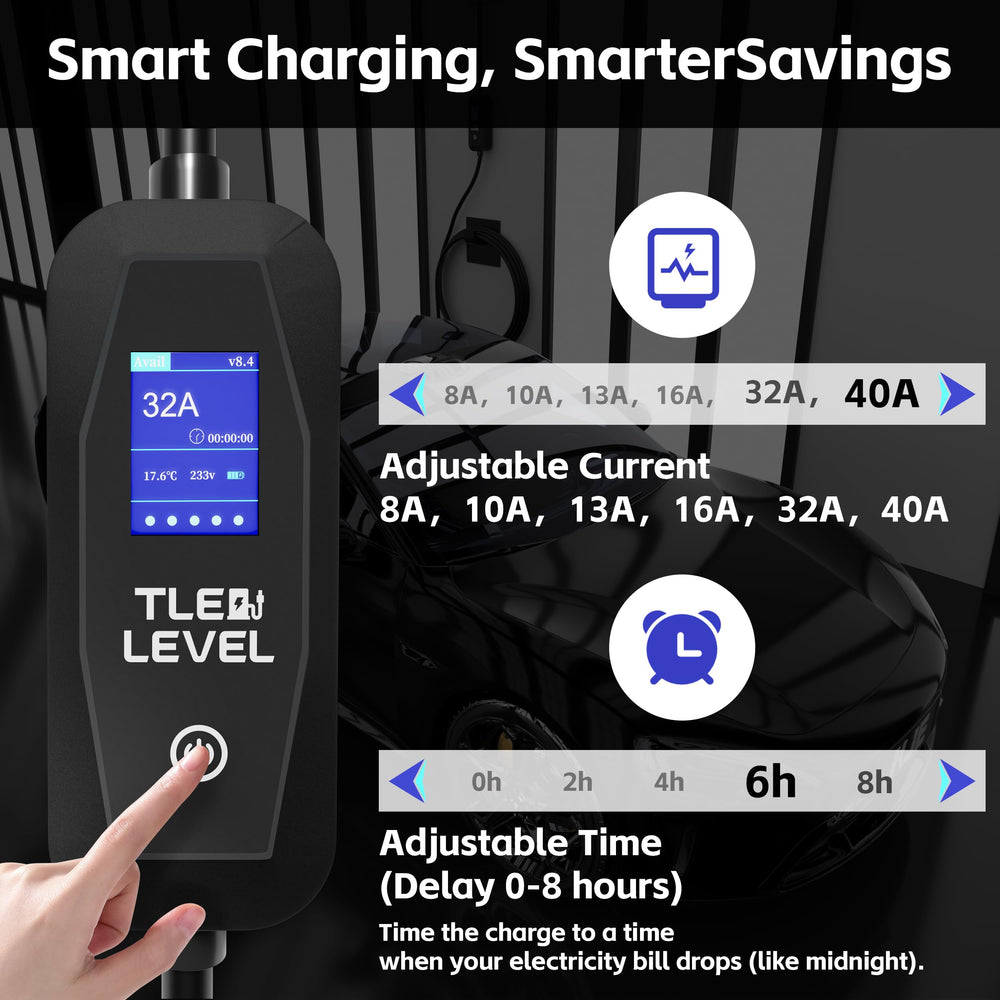 TLE LEVEL EV Charger with a 25-foot cable for flexible parking.