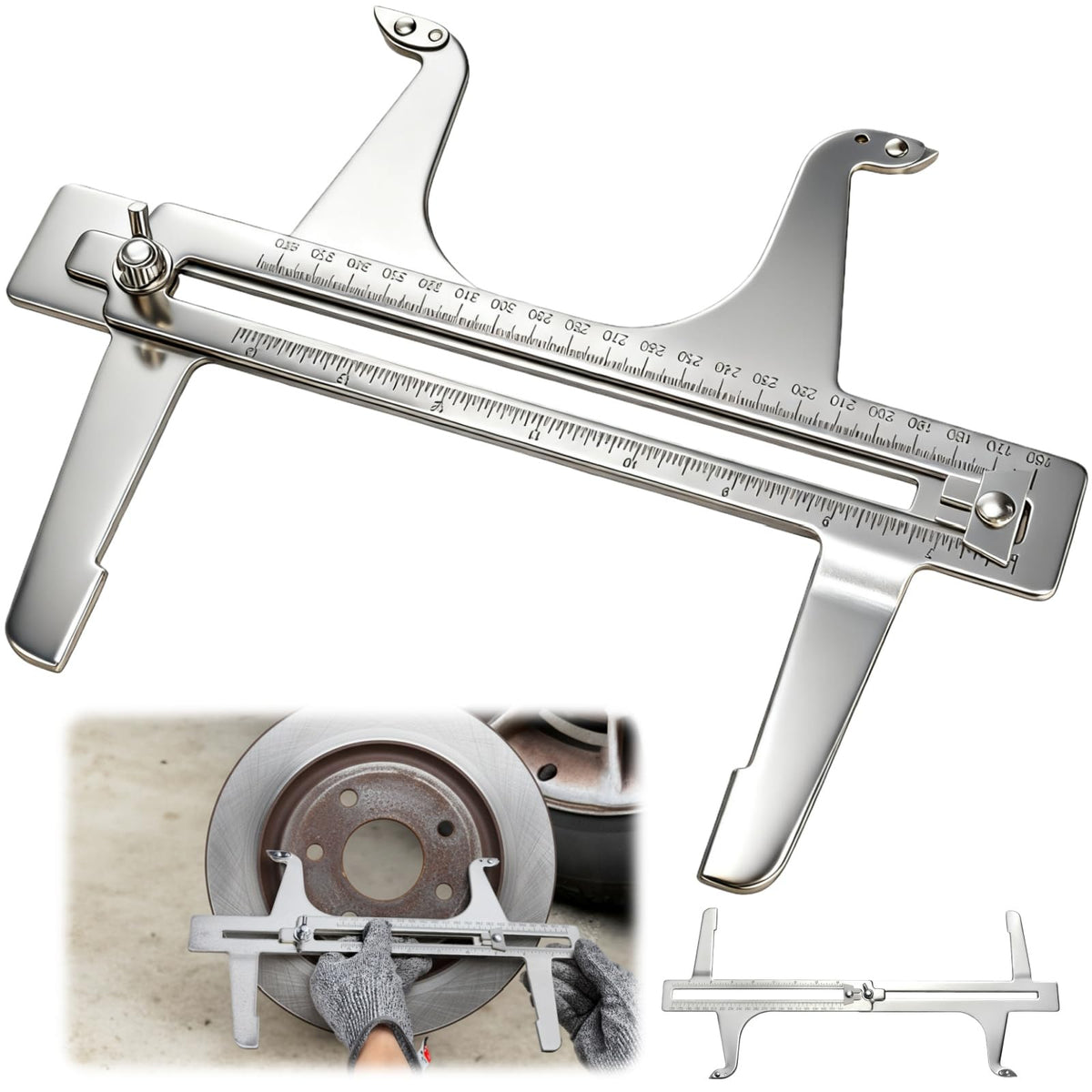 Tlence brake resetting gauge showing inside jaws for precise drum inner diameter measurements.