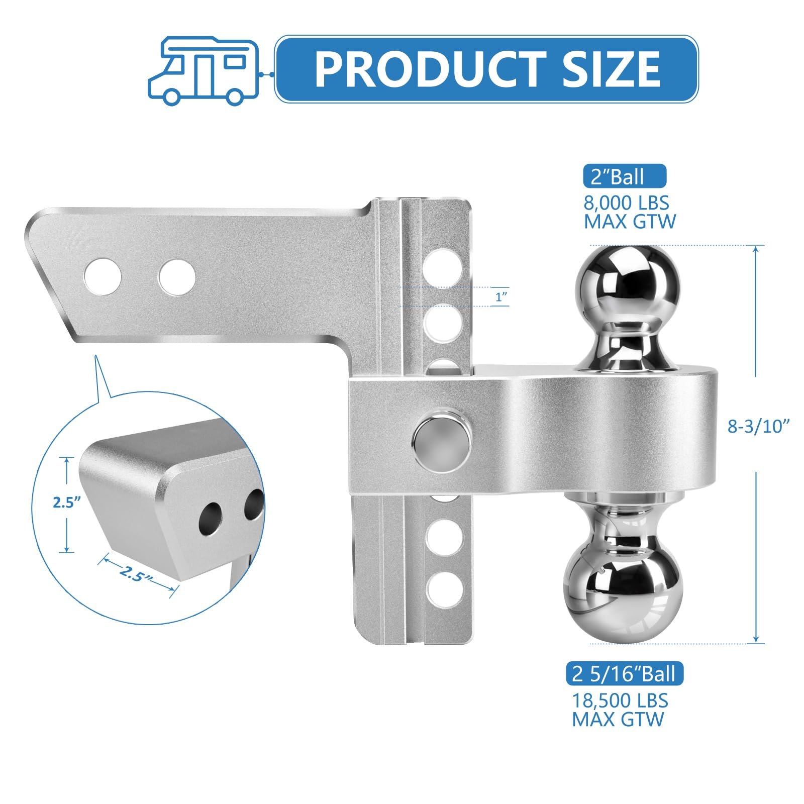 Tlvuvmo heavy-duty hitch rated up to 18,500 lbs GTW for large trailers.