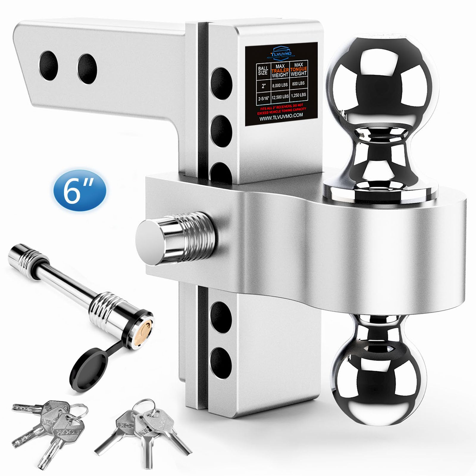 Tlvuvmo adjustable hitch with 6-inch drop for level towing across setups