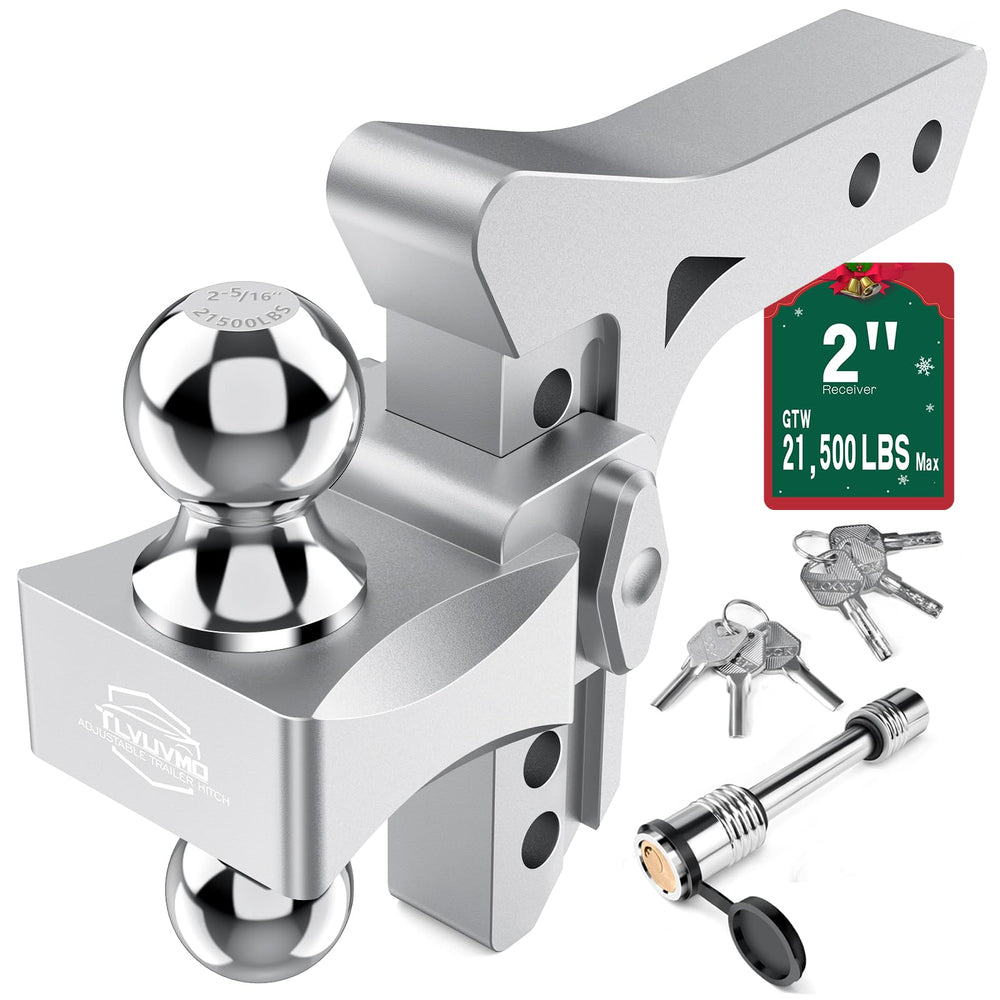 TLVUVMO adjustable hitch with six-inch drop for precise trailer alignment.