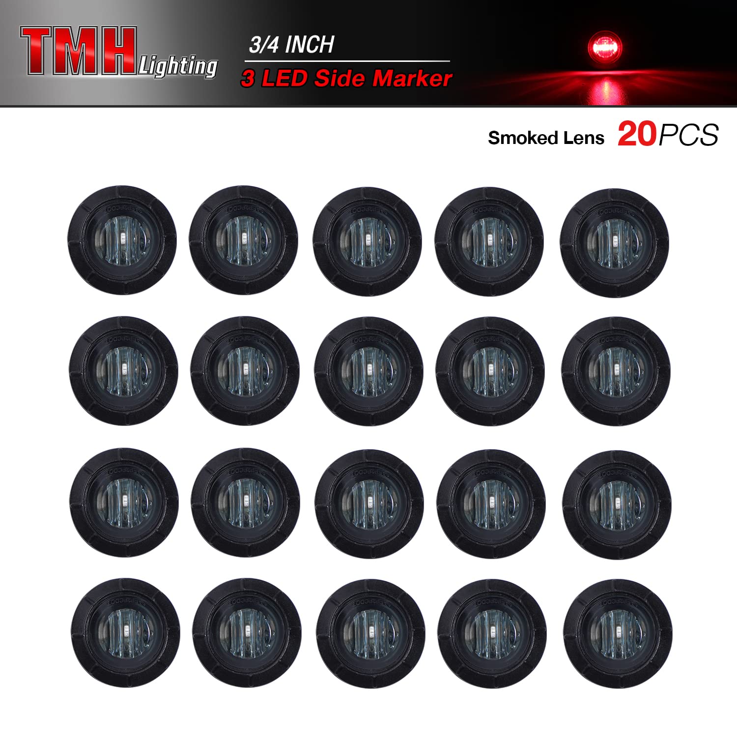 TMH red LED marker light compact round design ideal for RV and caravan installs