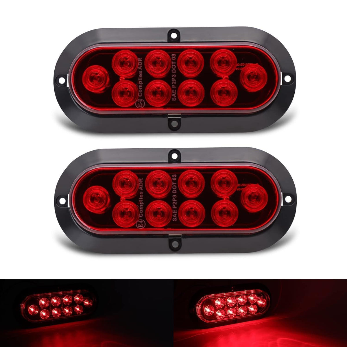 TMH 6 inch oval red LED tail light front view for safer towing