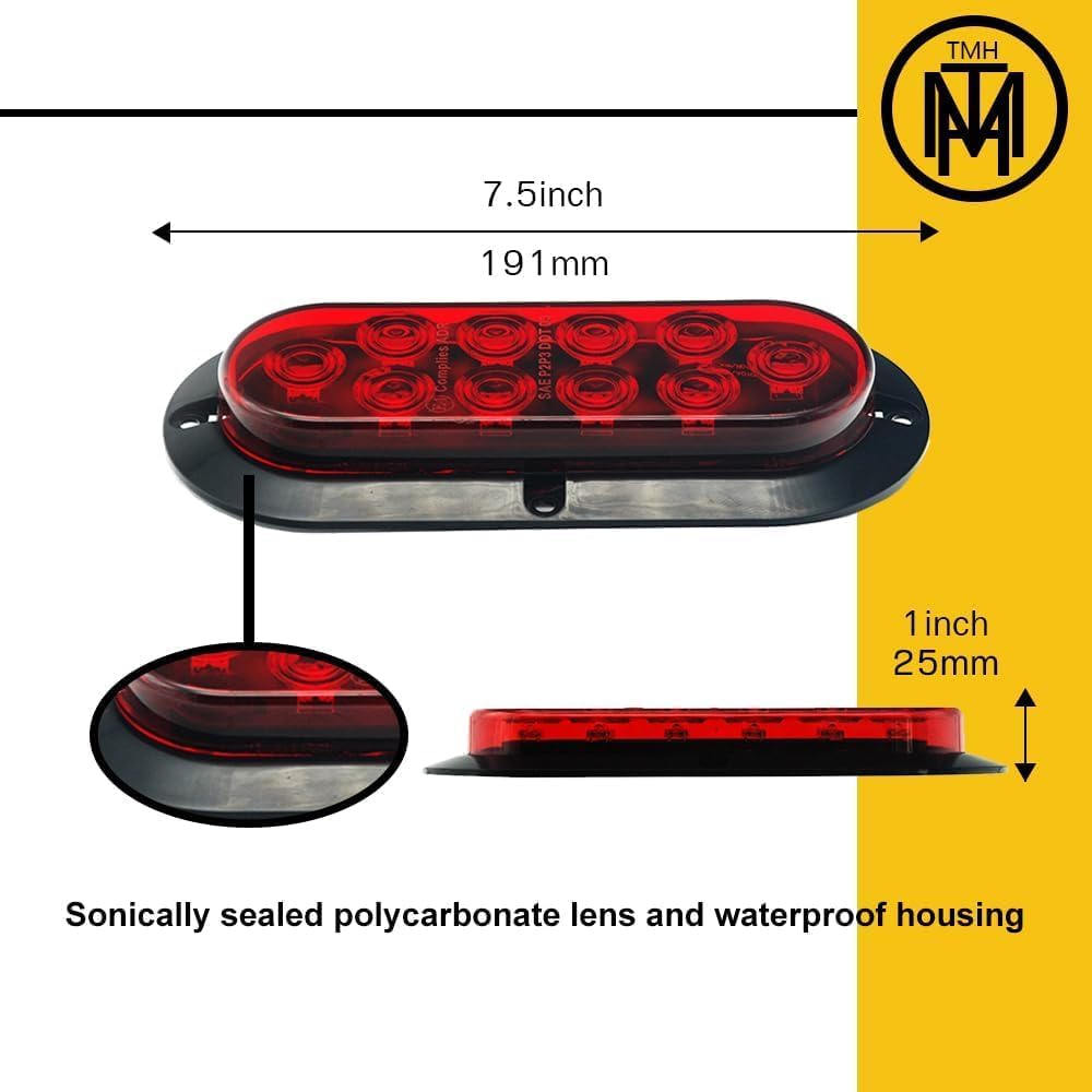 TMH 6 inch oval red LED tail light rear view with bright stop signal