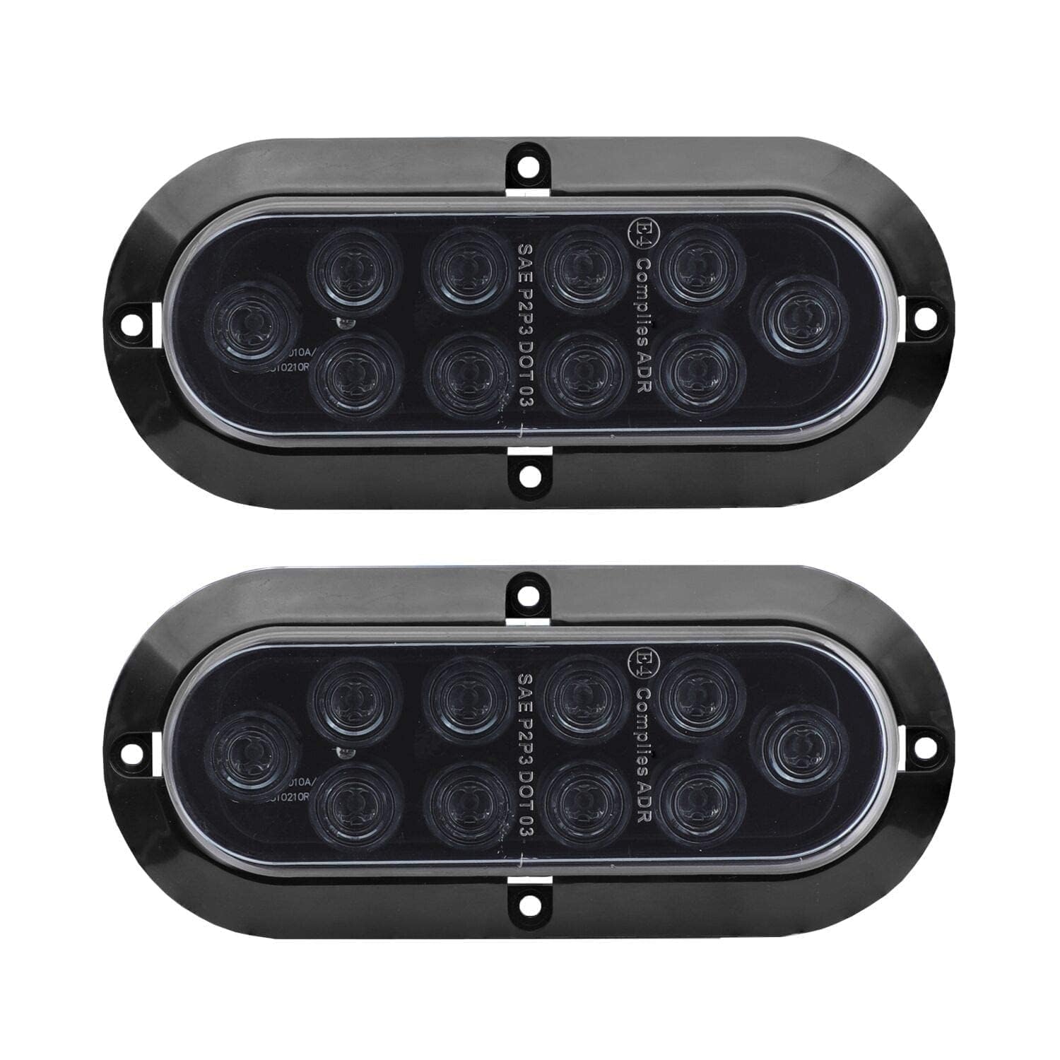 TMH 6-inch oval smoked lens red LED trailer tail light front view, durable waterproof design.