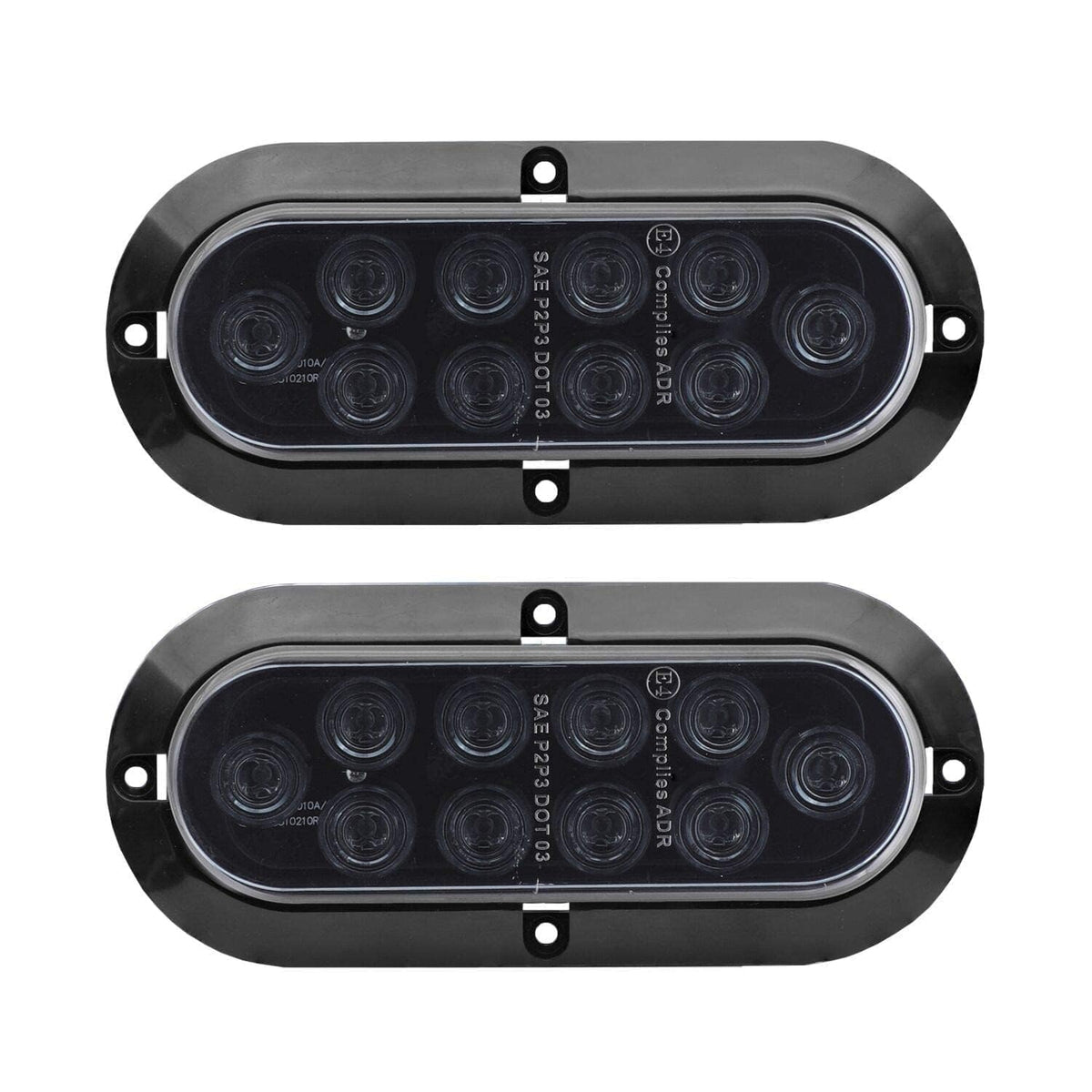 TMH 6-inch oval smoked lens red LED trailer tail light front view, durable waterproof design.