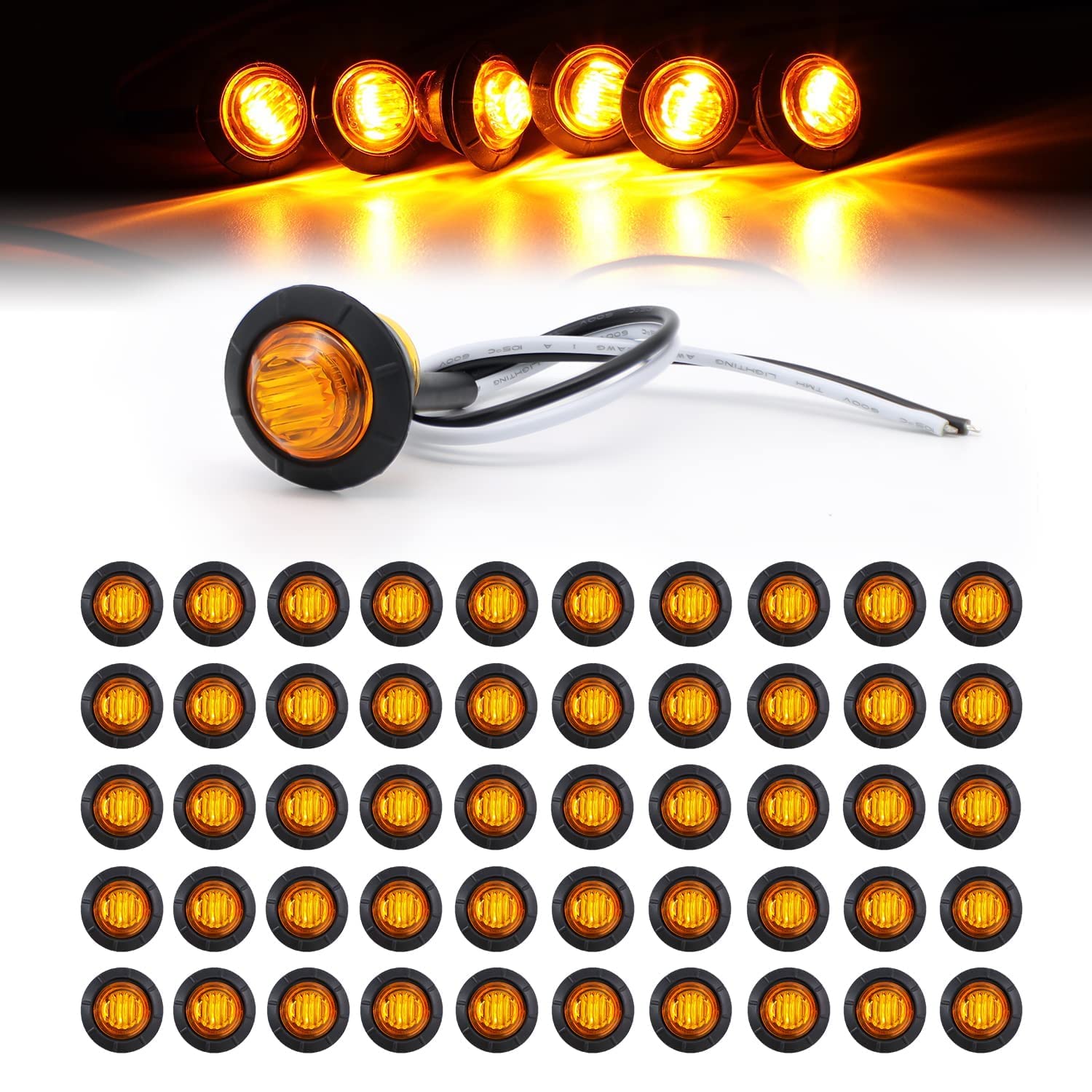 TMH amber 3-4 inch round marker light with clear visibility for trailers.