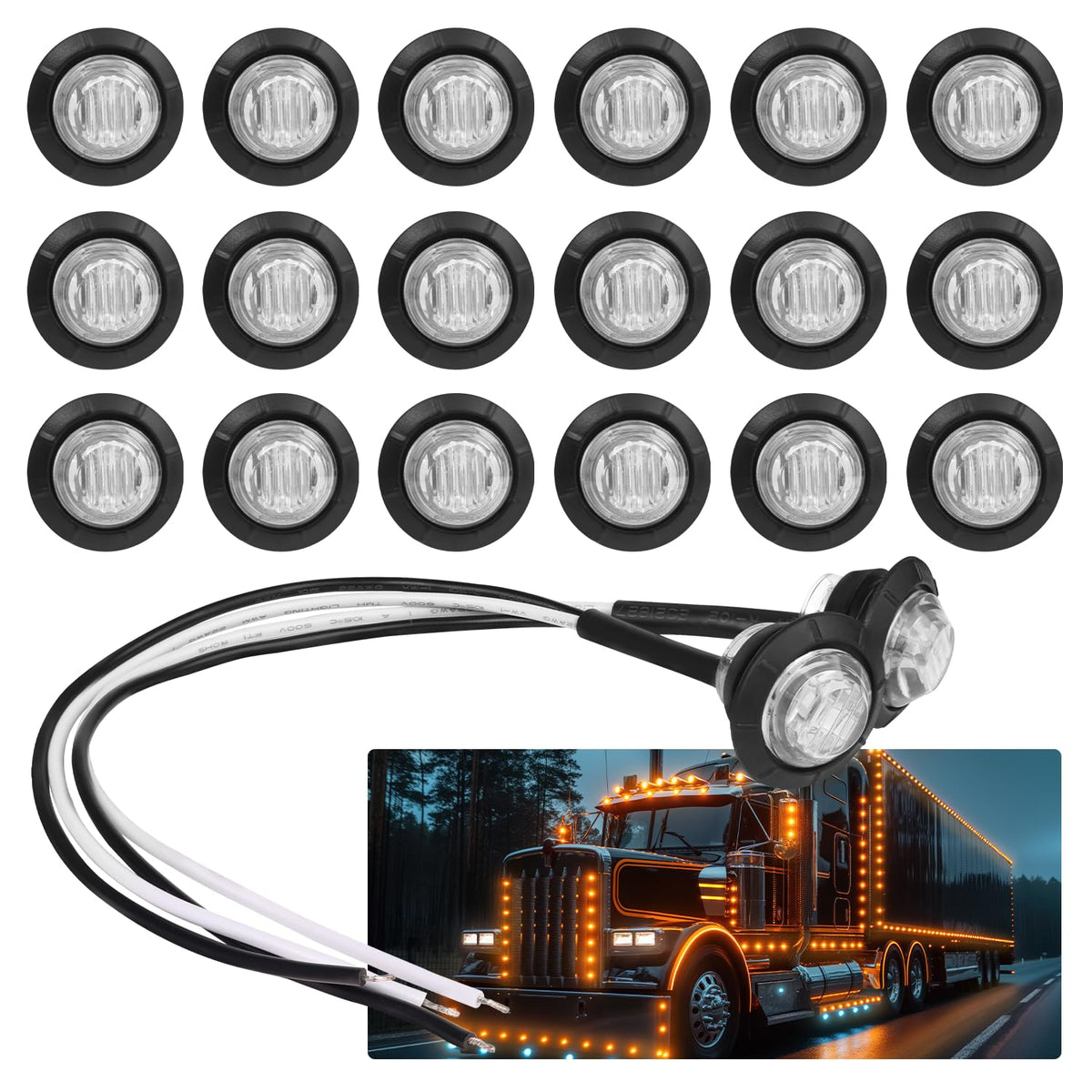 TMH amber marker lights front view with clear lens for enhanced visibility on trucks