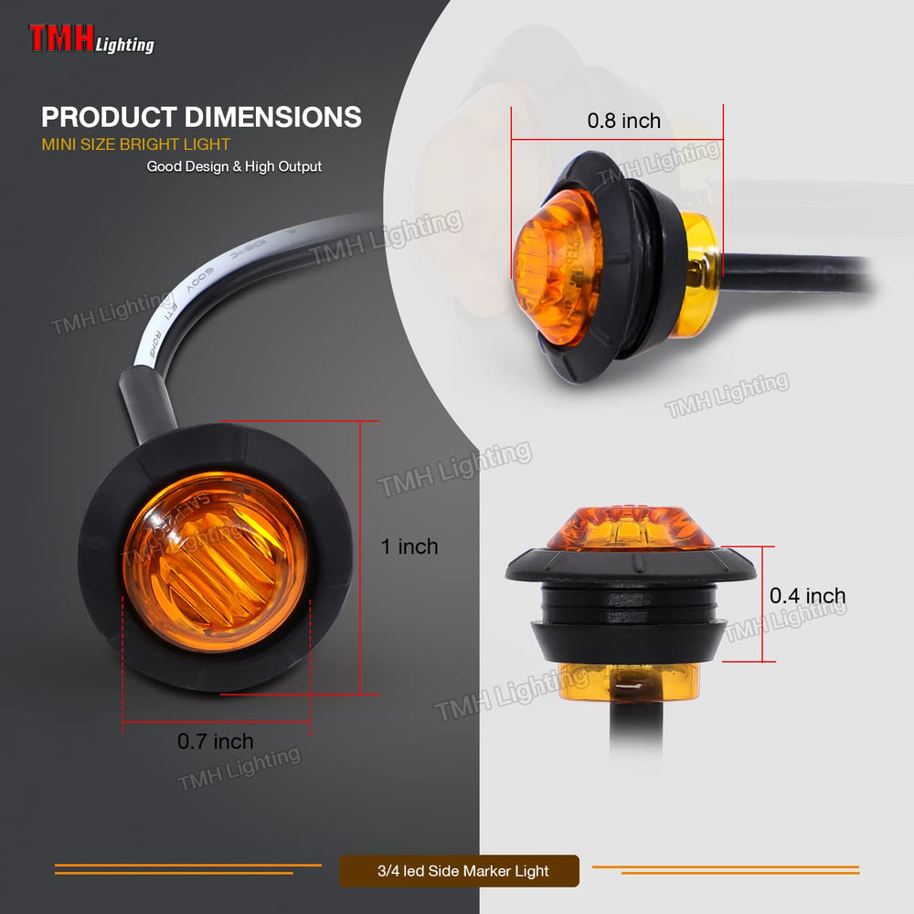 TMH amber round marker light close-up shows three LEDs delivering bright signaling.