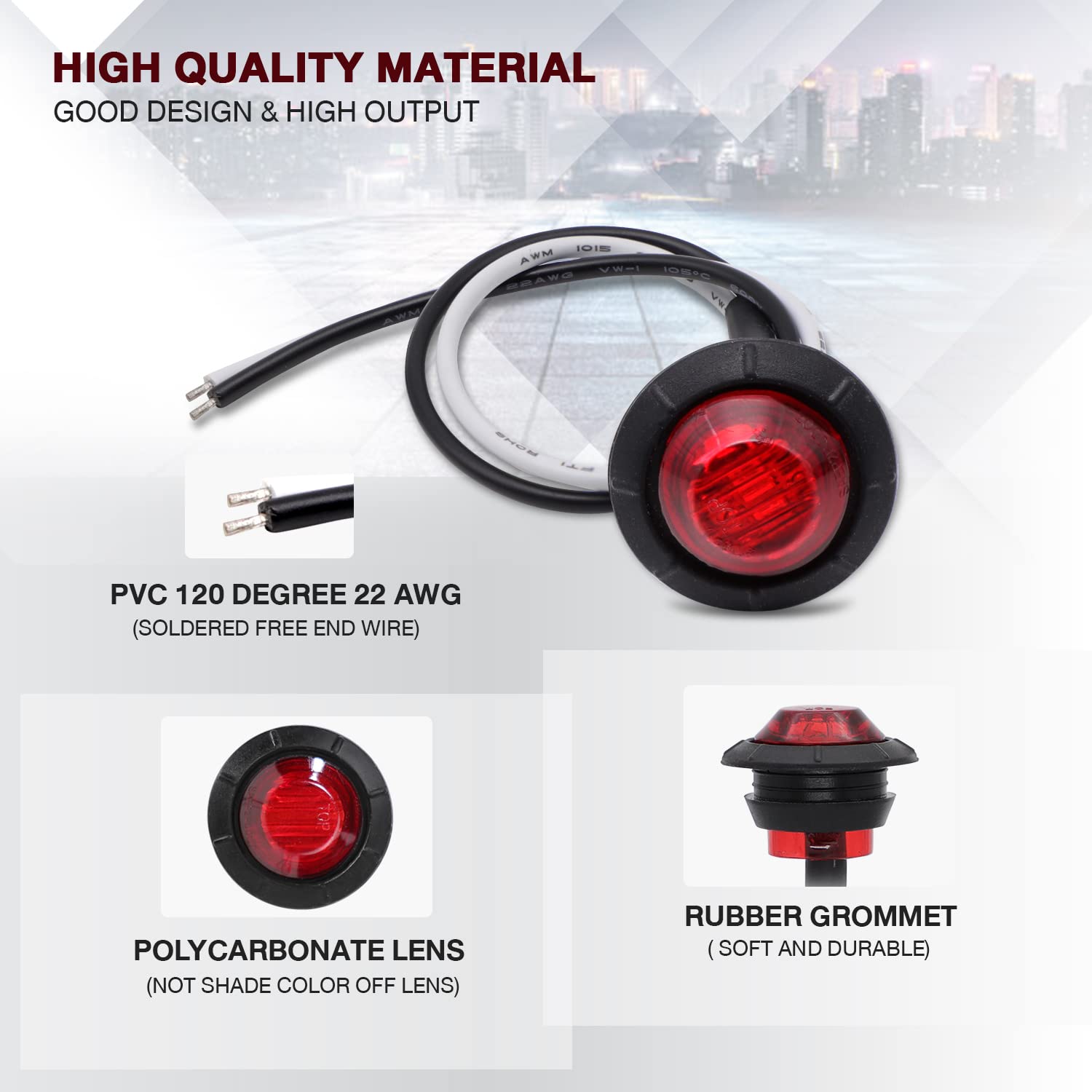 TMH 3/4-inch red LED marker light side trailer orientation boosts roadside visibility.
