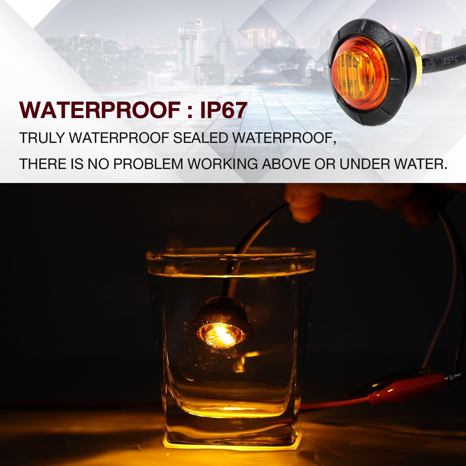 TMH amber LED clearance light back view showing weatherproof housing