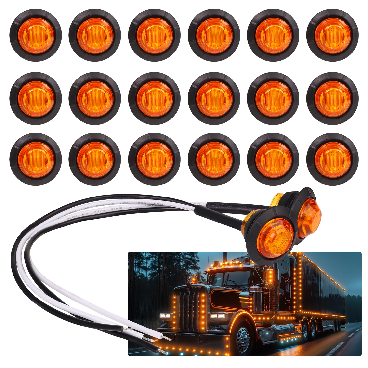 TMH amber LED clearance light front view for trailers and trucks