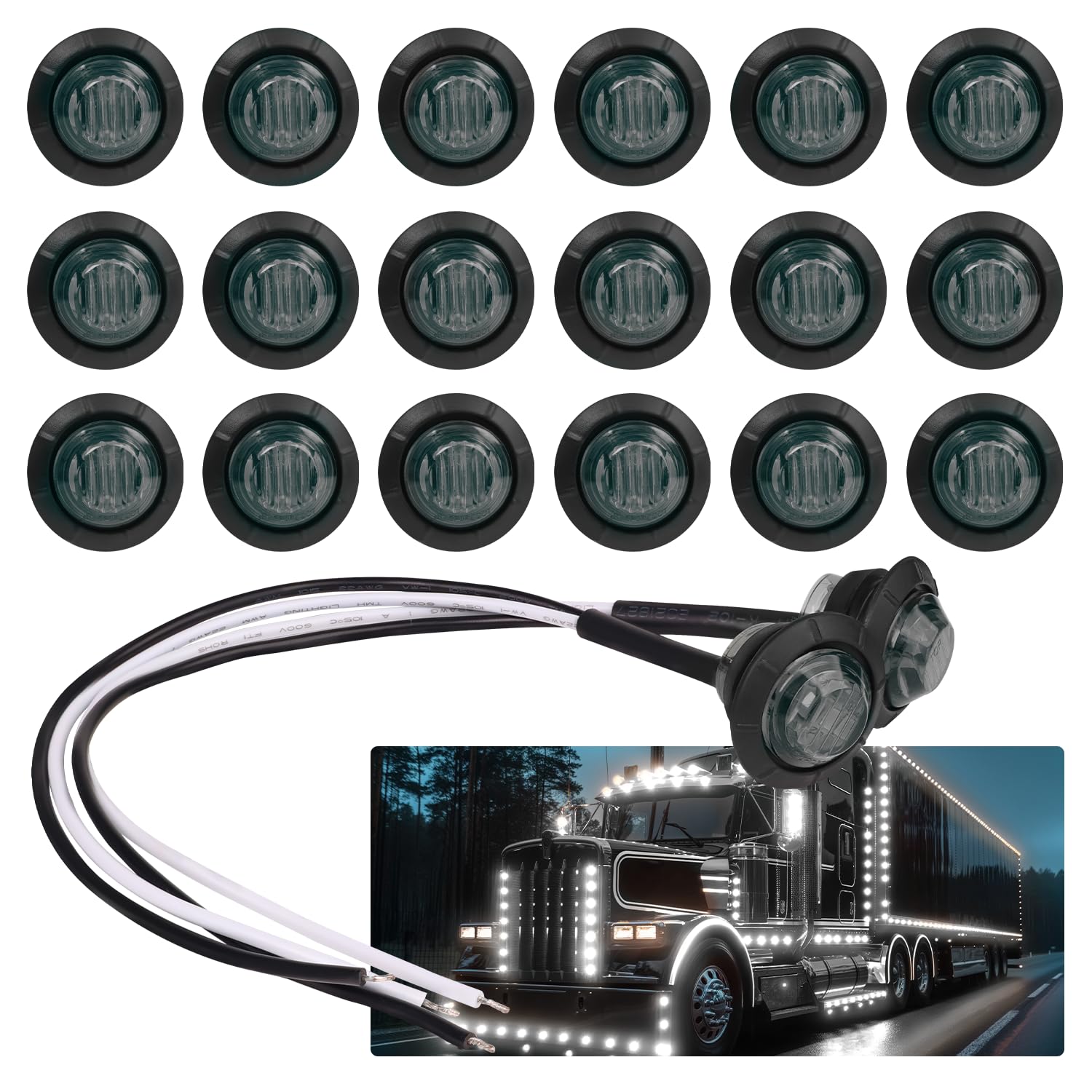 TMH smoked-lens round marker front view delivers reliable 12V illumination for trailers and trucks.