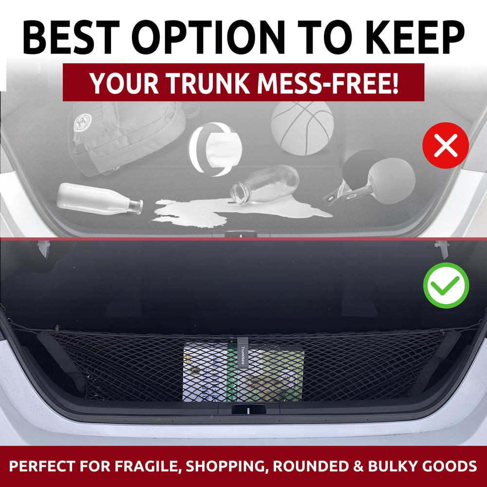 TN TrunkNets Camry sports gear neatly held in trunk net.