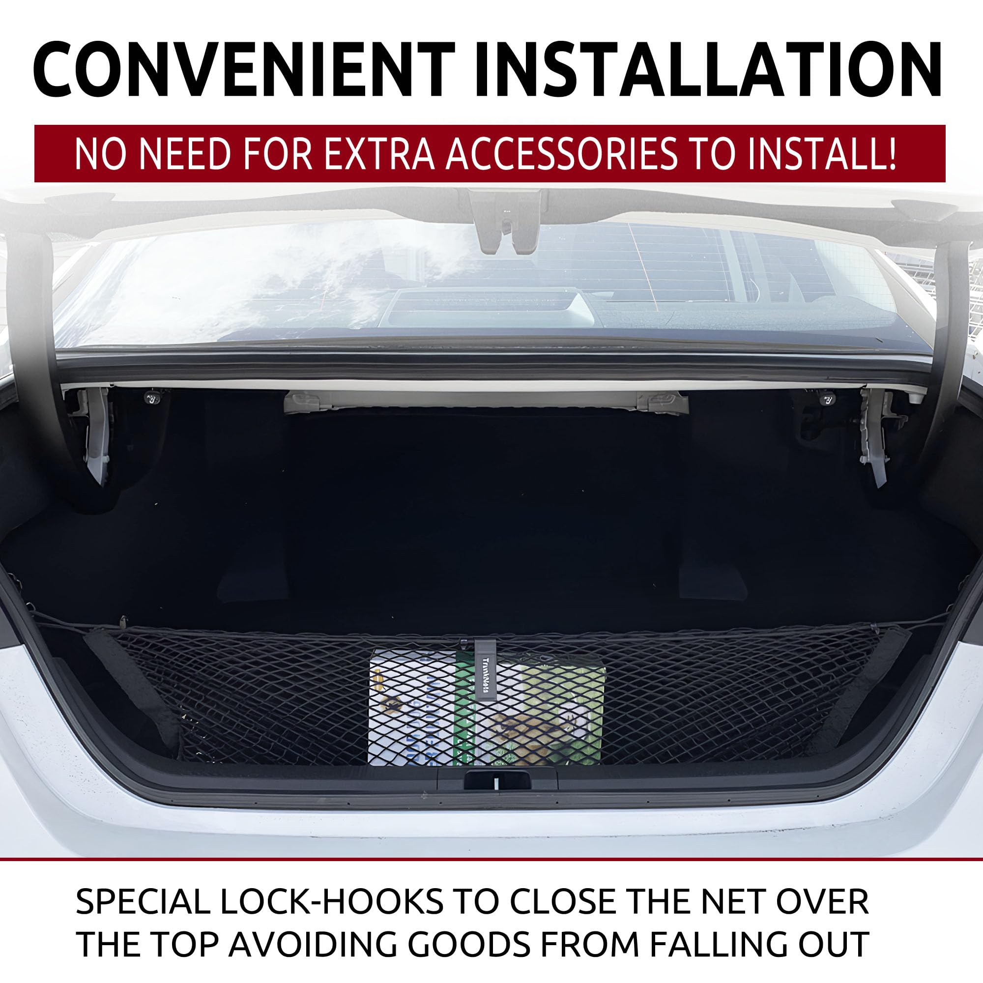 TN TrunkNets Camry trunk net folded for flat storage when not in use.