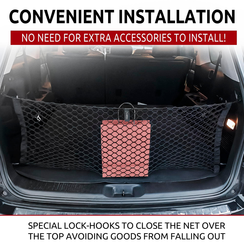 Envelope-style trunk net folds flat for easy stowage.