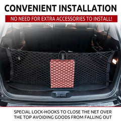 Envelope-style trunk net folds flat for easy stowage.