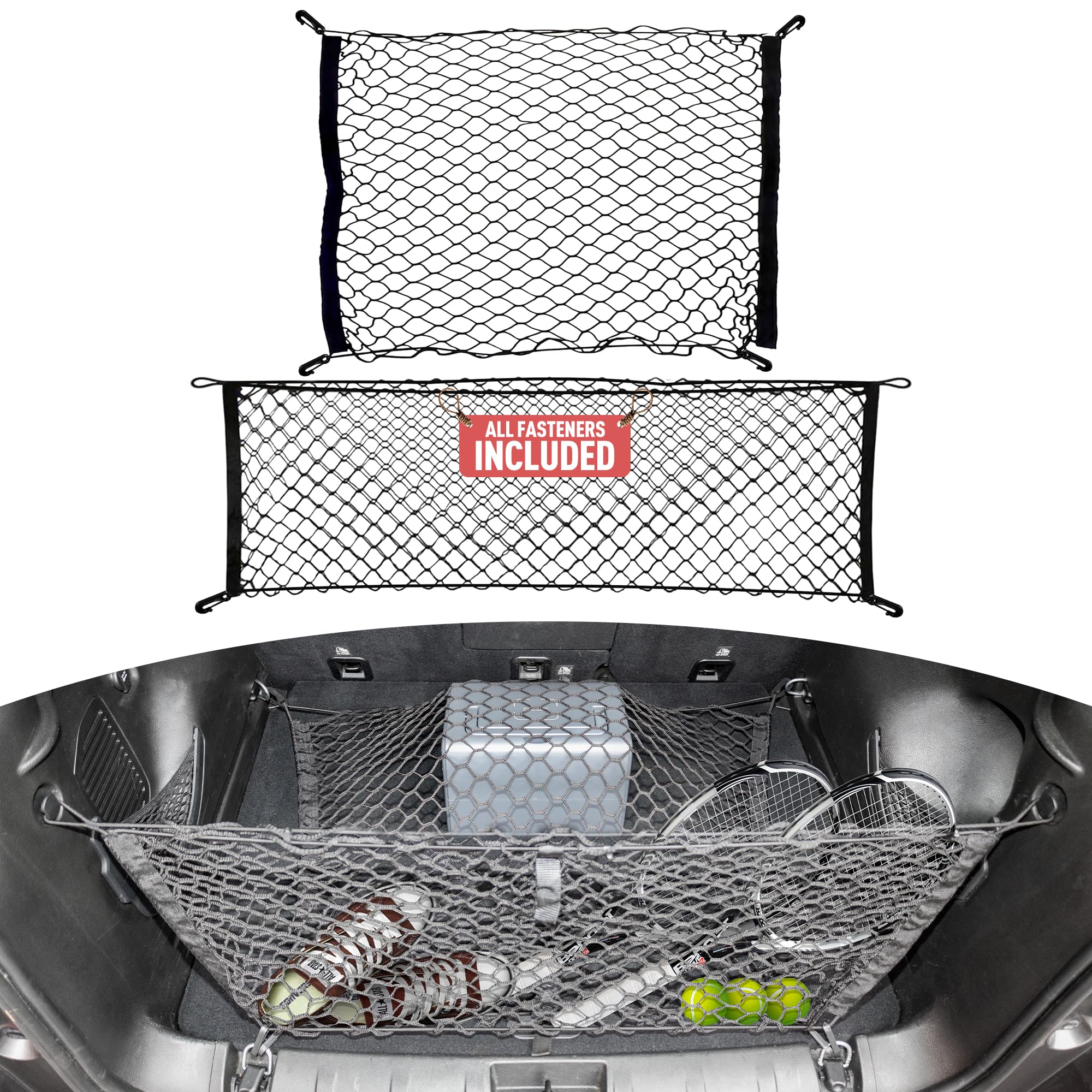 TN TrunkNets envelope-style net installed in Jeep Patriot keeps groceries from shifting
