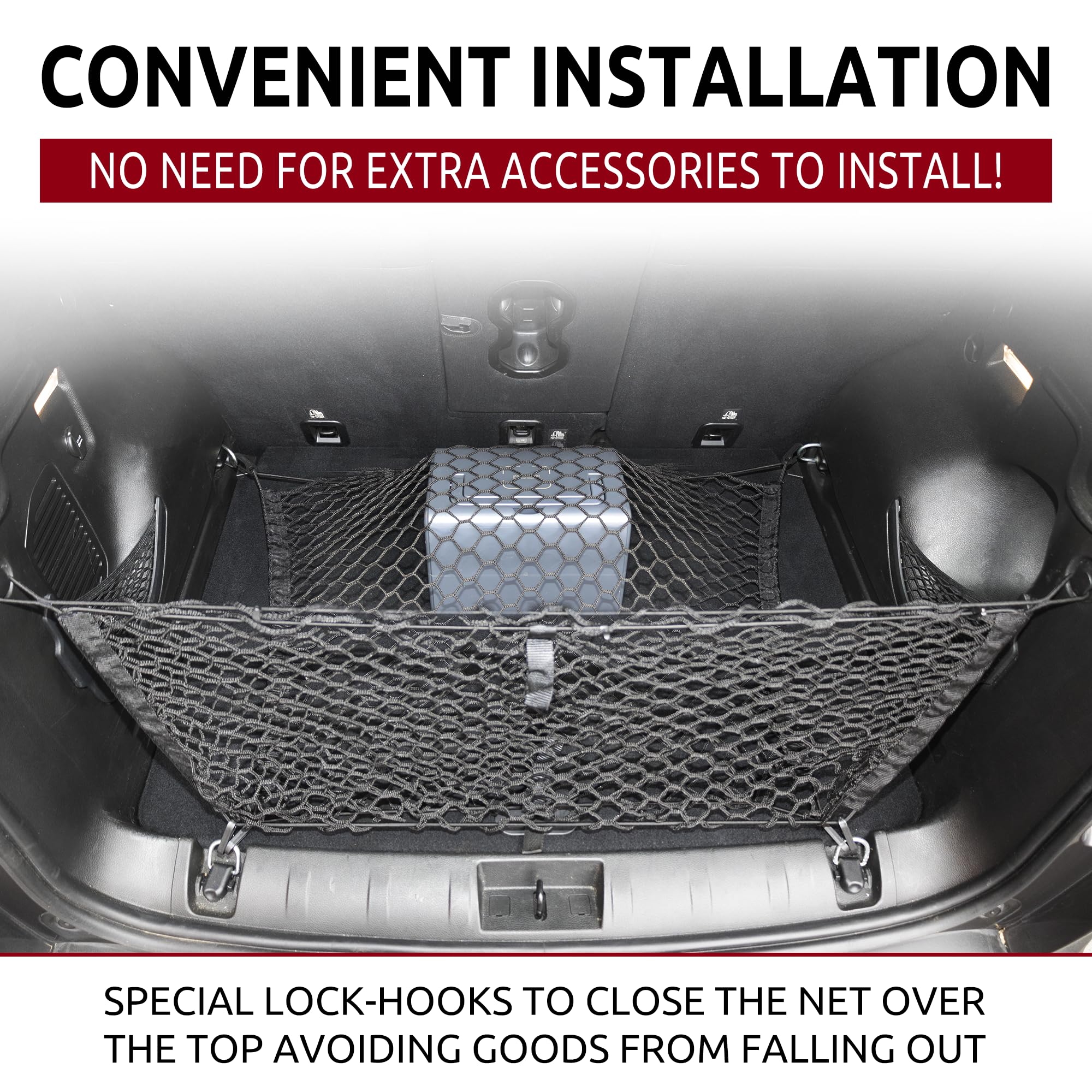 TN TrunkNets envelope-style net installed in Jeep Renegade prevents spills and rattle
