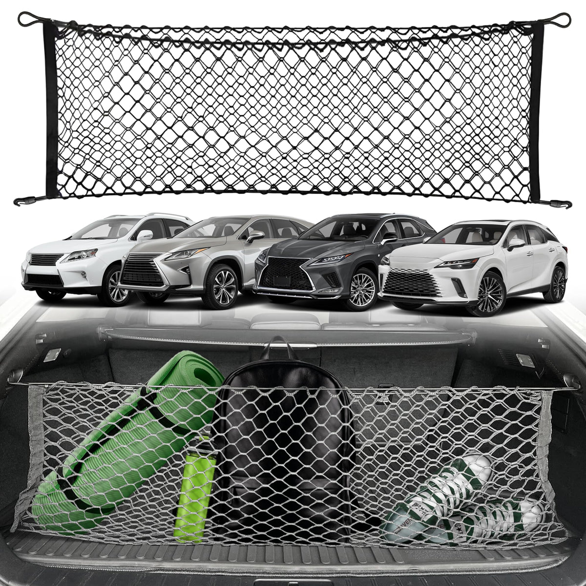 TN TrunkNets envelope-style trunk net for Lexus RX keeps cargo organized and secure.