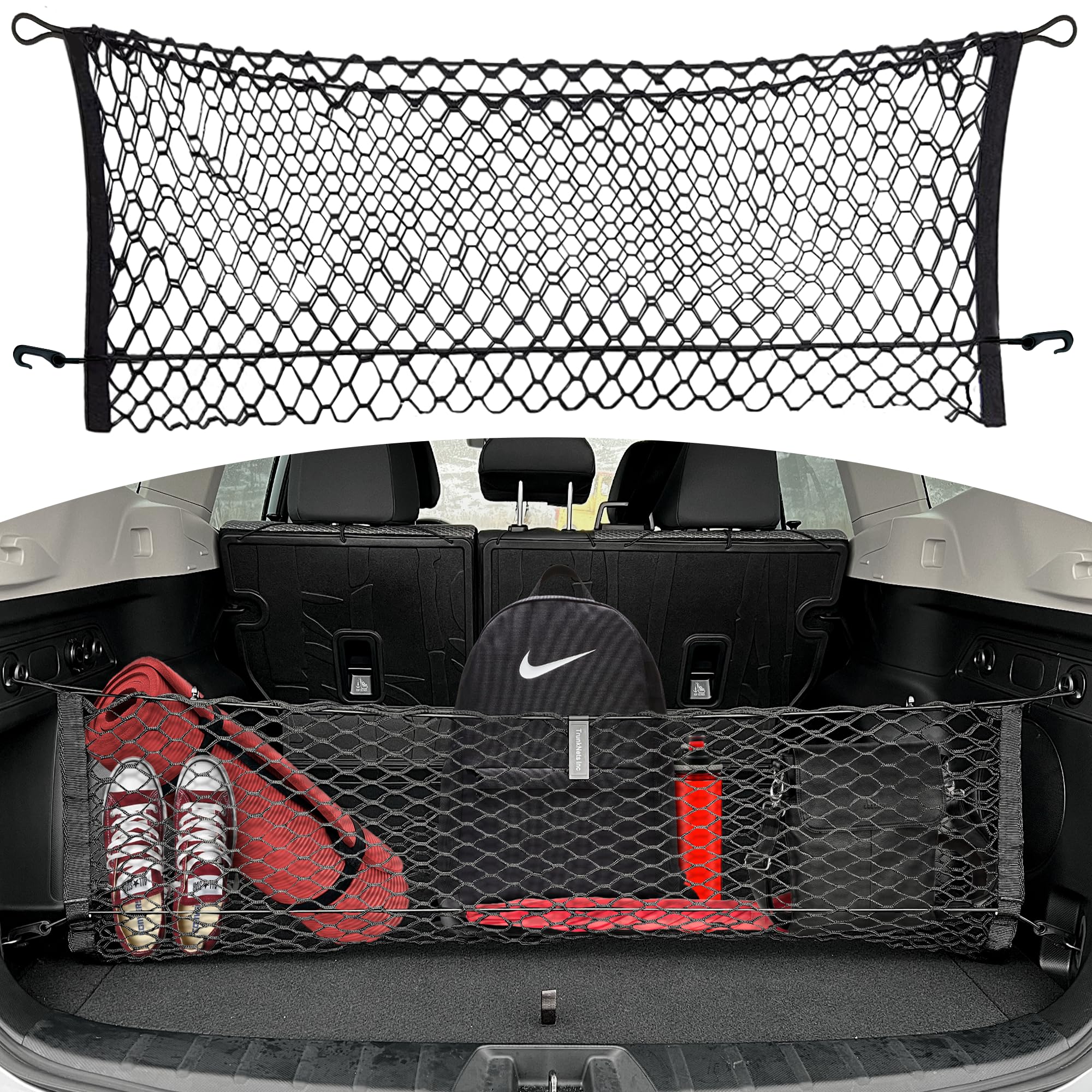 TN TrunkNets cargo net in Subaru Forester trunk, quick setup for secure storage.