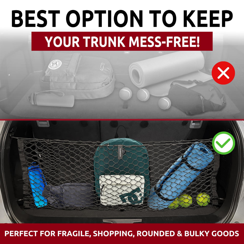 TN TrunkNets groceries-stowed cargo net keeps groceries upright and organized.