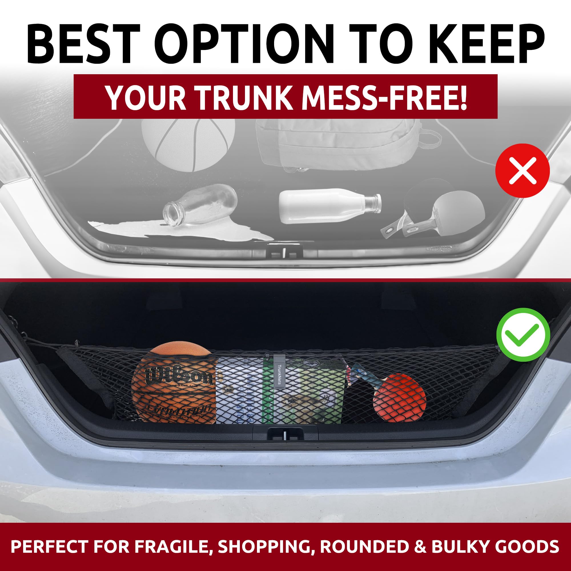 TN TrunkNets holds up to 100 lbs for groceries and gear