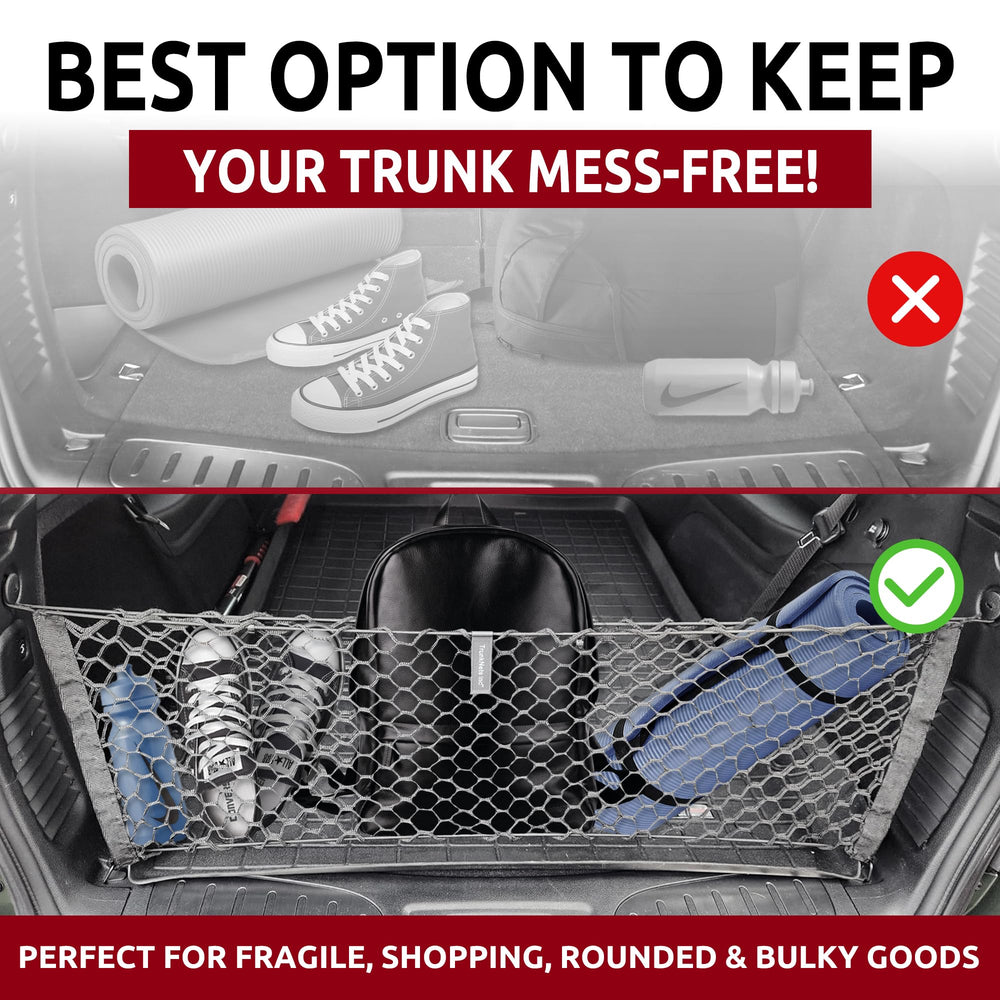 TN TrunkNets spacious trunk net holds groceries, sports gear, and luggage securely