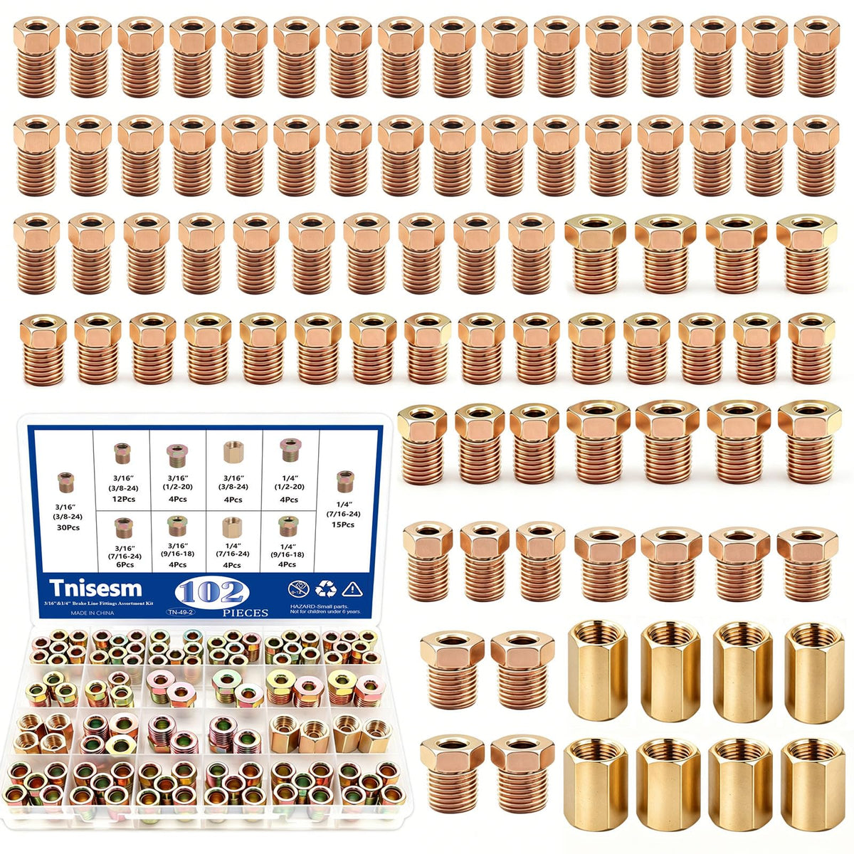 Tnisesm 102Pcs brake line fittings kit neatly organized in a box