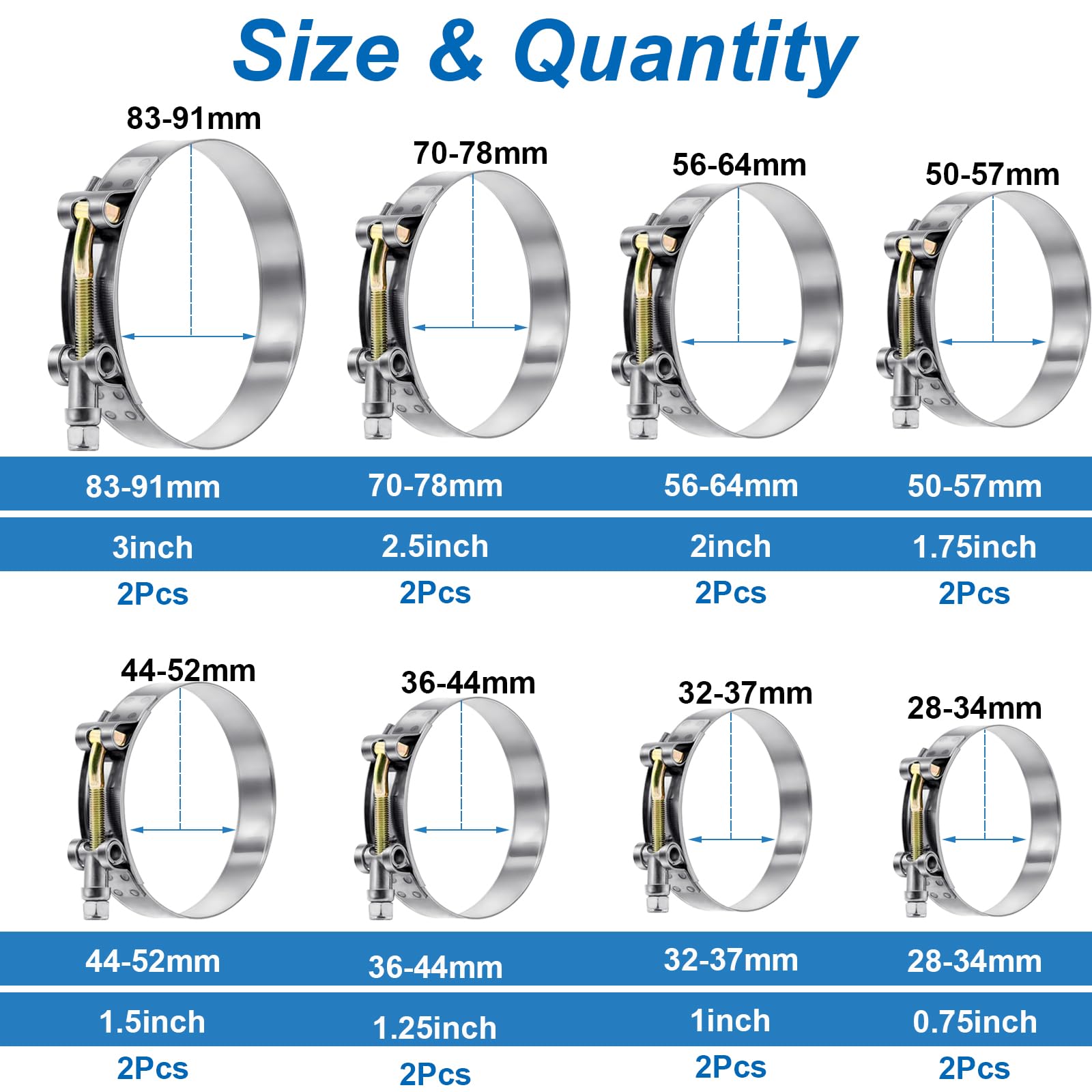 Tnisesm 304 stainless steel clamps close-up highlighting corrosion resistance and durable construction.